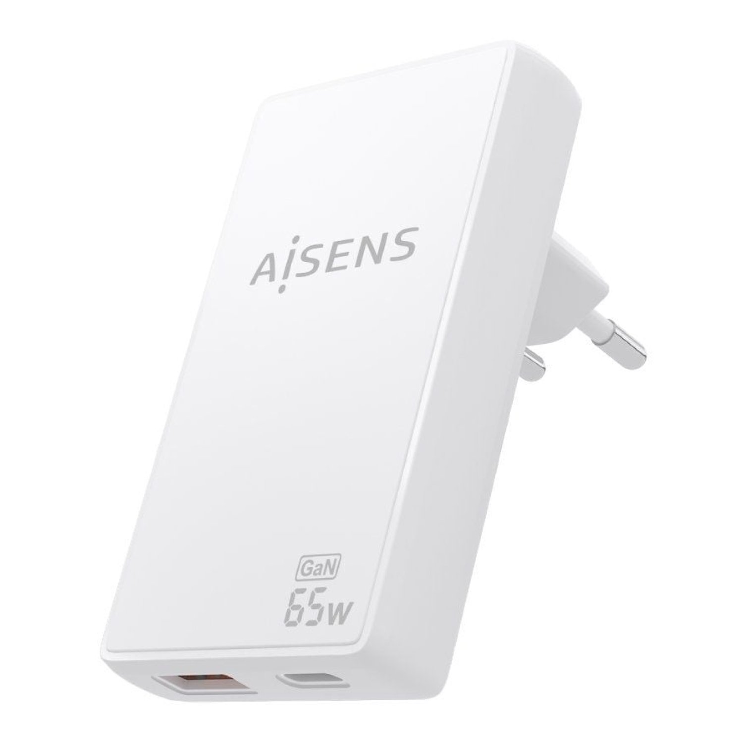 Aisens Cargador GaN 65W · USB-C + USB · Blanco
