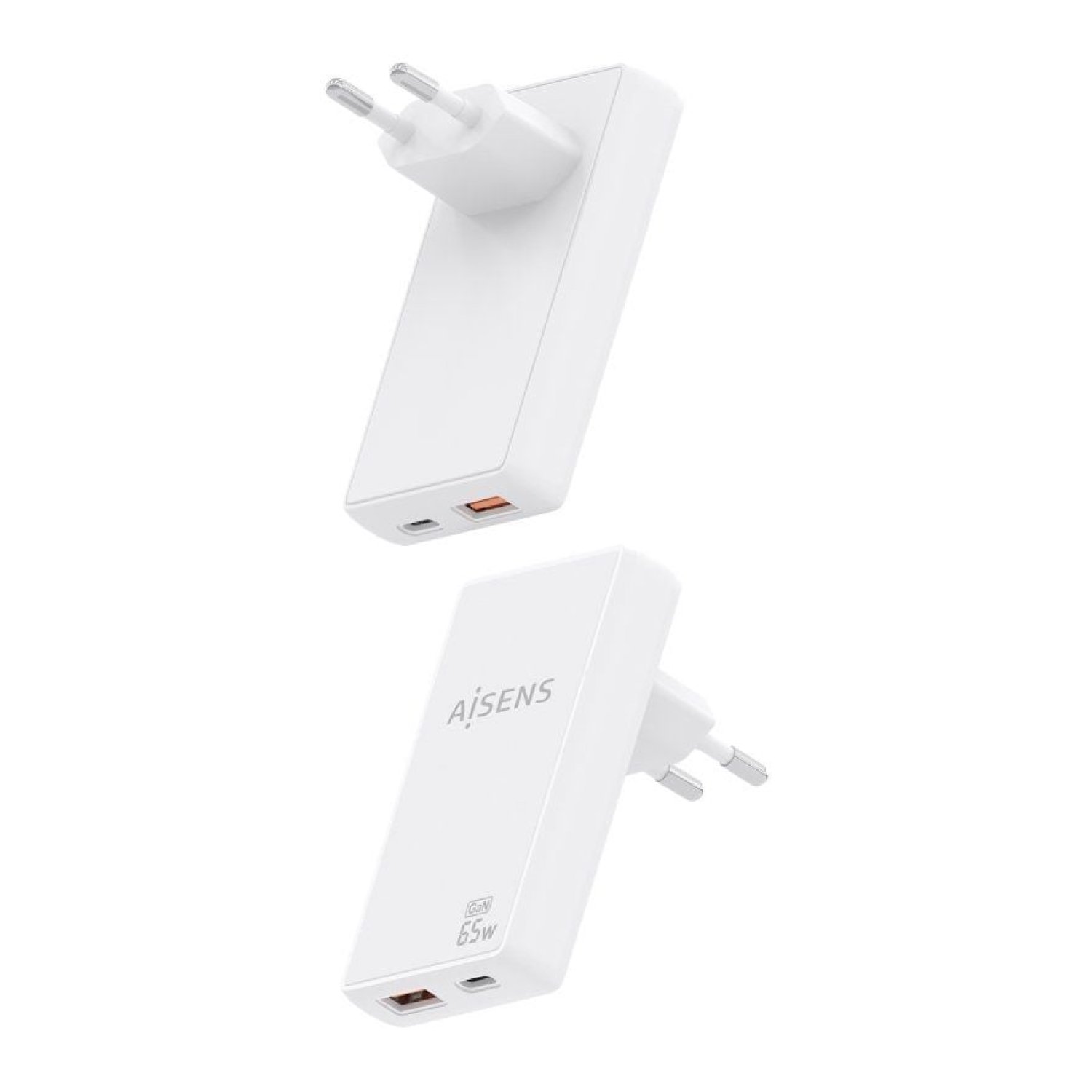 Aisens Cargador GaN 65W · USB-C + USB · Blanco