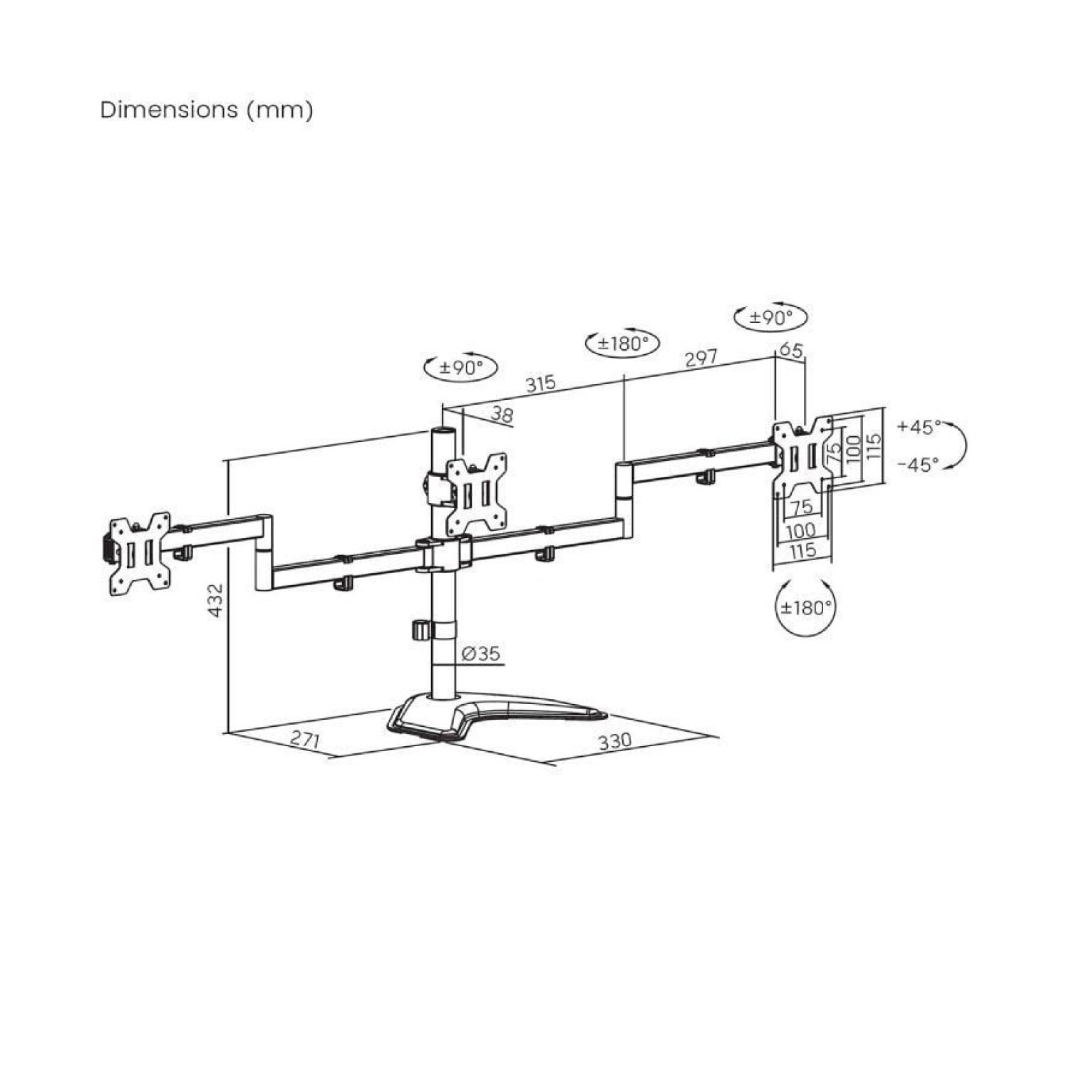 Aisens · Soporte Sobremesa 3 Monitores · Giratorio e Inclinable · Hasta 10kg