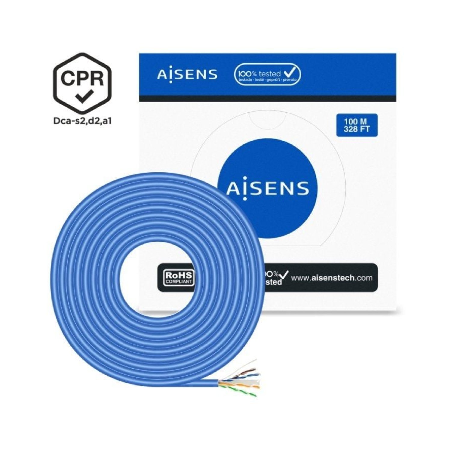 Aisens · Bobina Cable RJ45 UTP Cat.6 · 100m · AWG24 · LSZH CPR · Azul