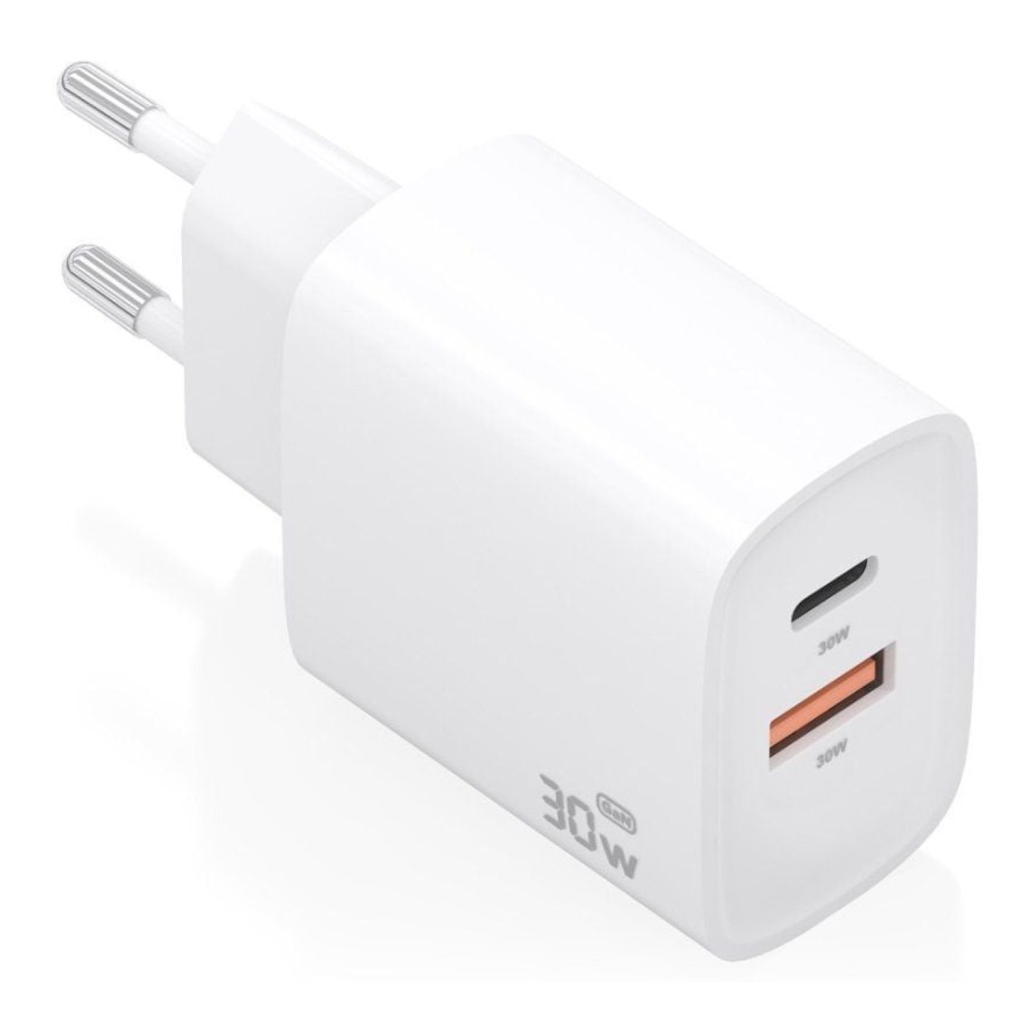 Aisens Cargador GaN · 30W · 1 USB-C + 1 USB · Blanco