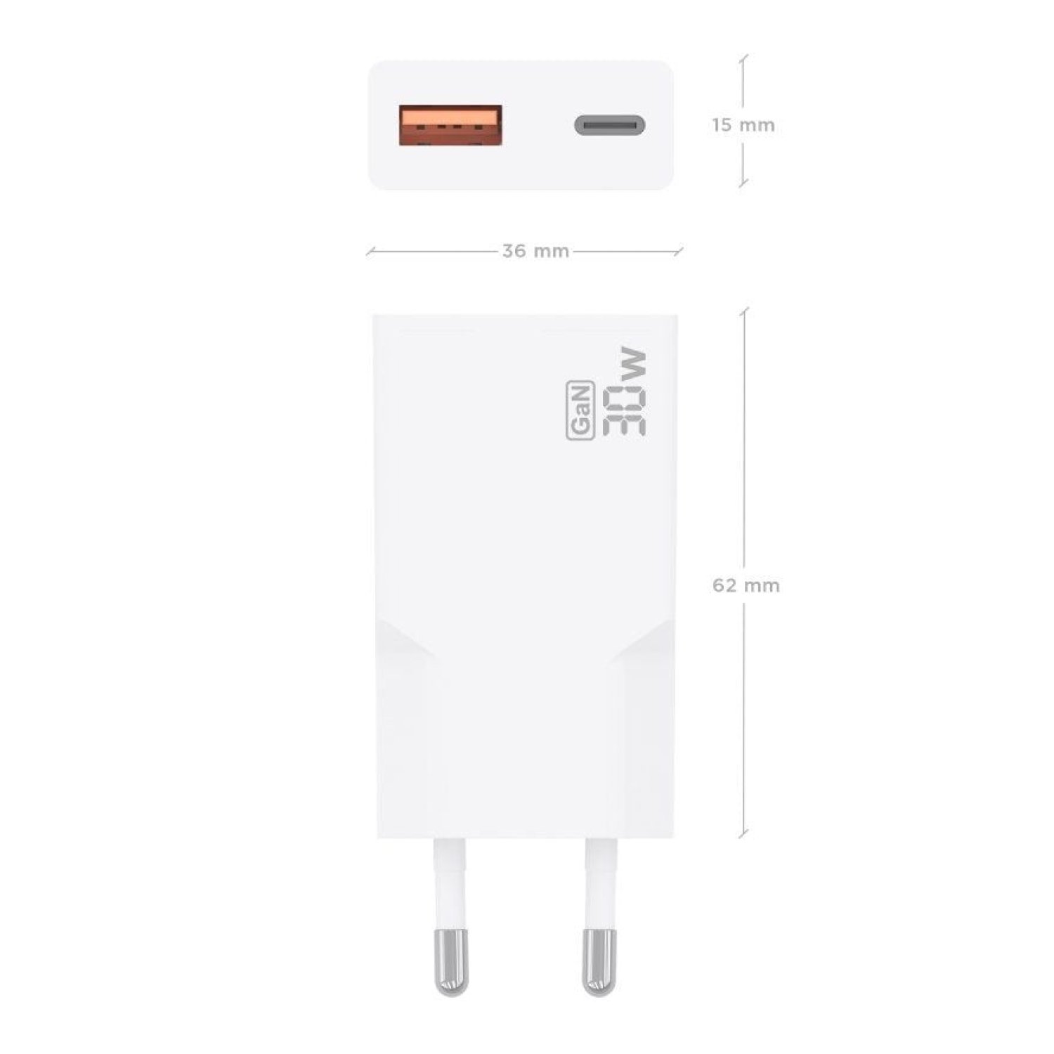 Aisens · Cargador GaN 30W · USB-C + USB · Blanco