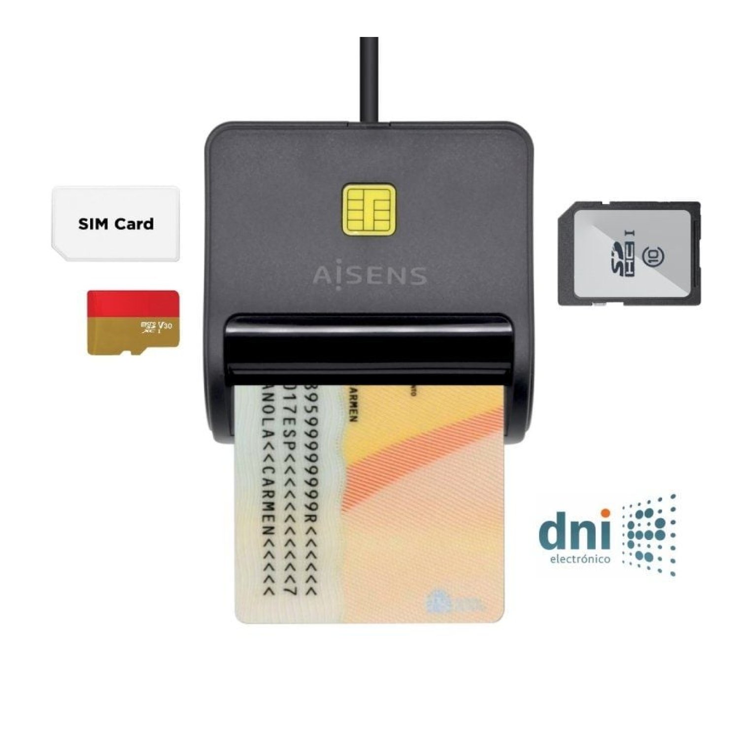 Aisens Lector DNI y Tarjetas · USB 2.0 · Negro