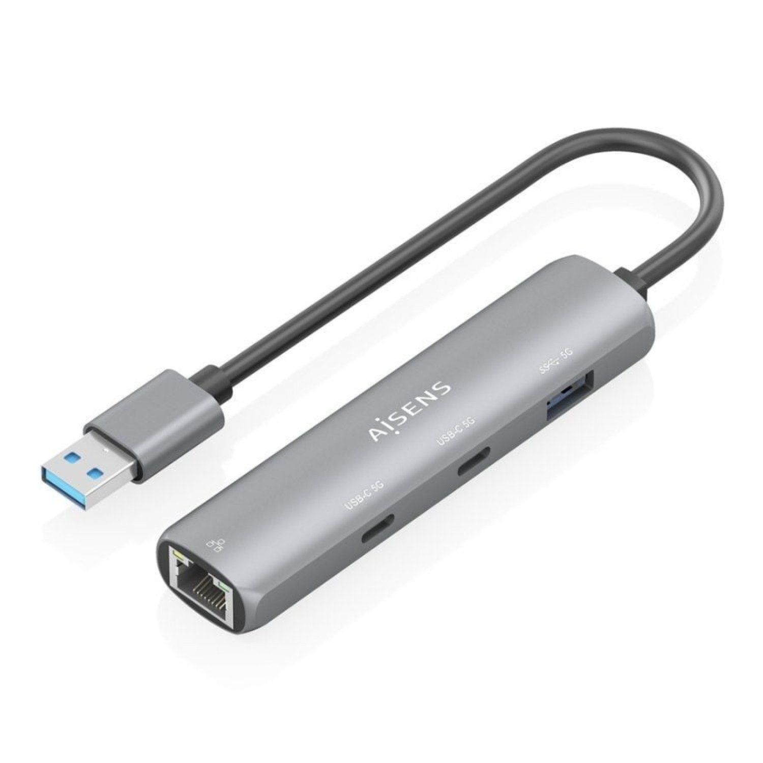 Aisens Hub USB · 2x USB Tipo-C · 1x USB · RJ45 · Gris