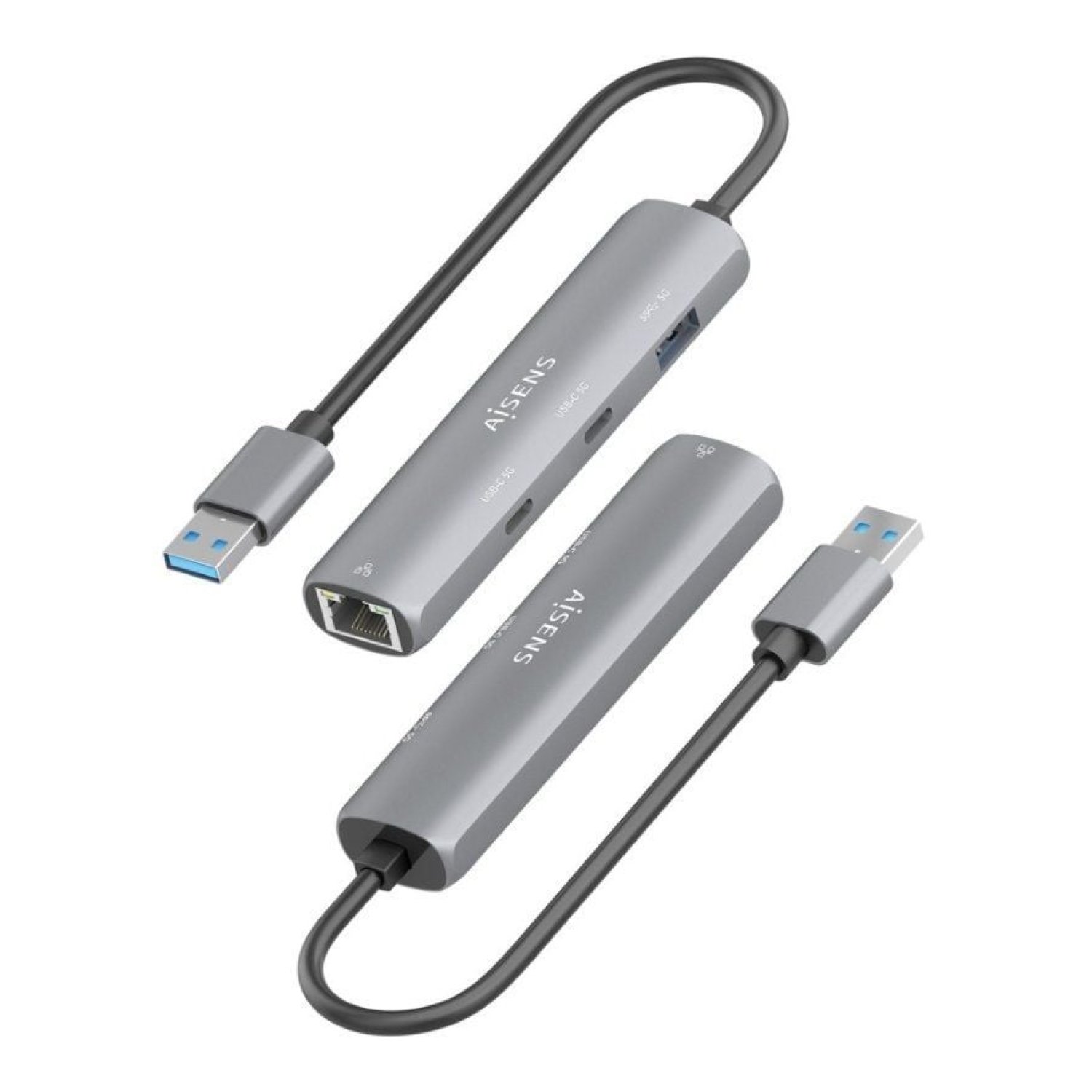 Aisens Hub USB · 2x USB Tipo-C · 1x USB · RJ45 · Gris