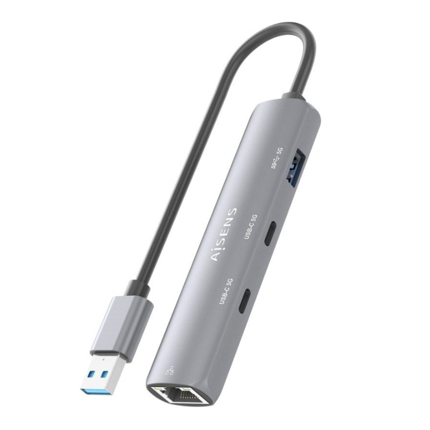 Aisens Hub USB · 2x USB Tipo-C · 1x USB · RJ45 · Gris