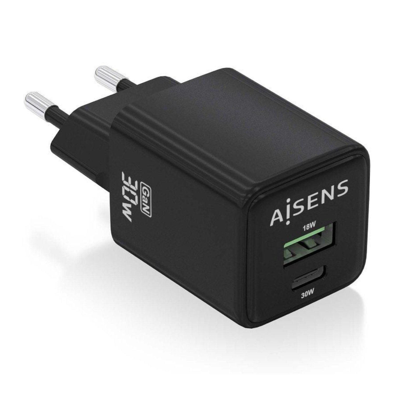 Aisens · Cargador de Pared GaN · 30W · 1 USB-C + 1 USB