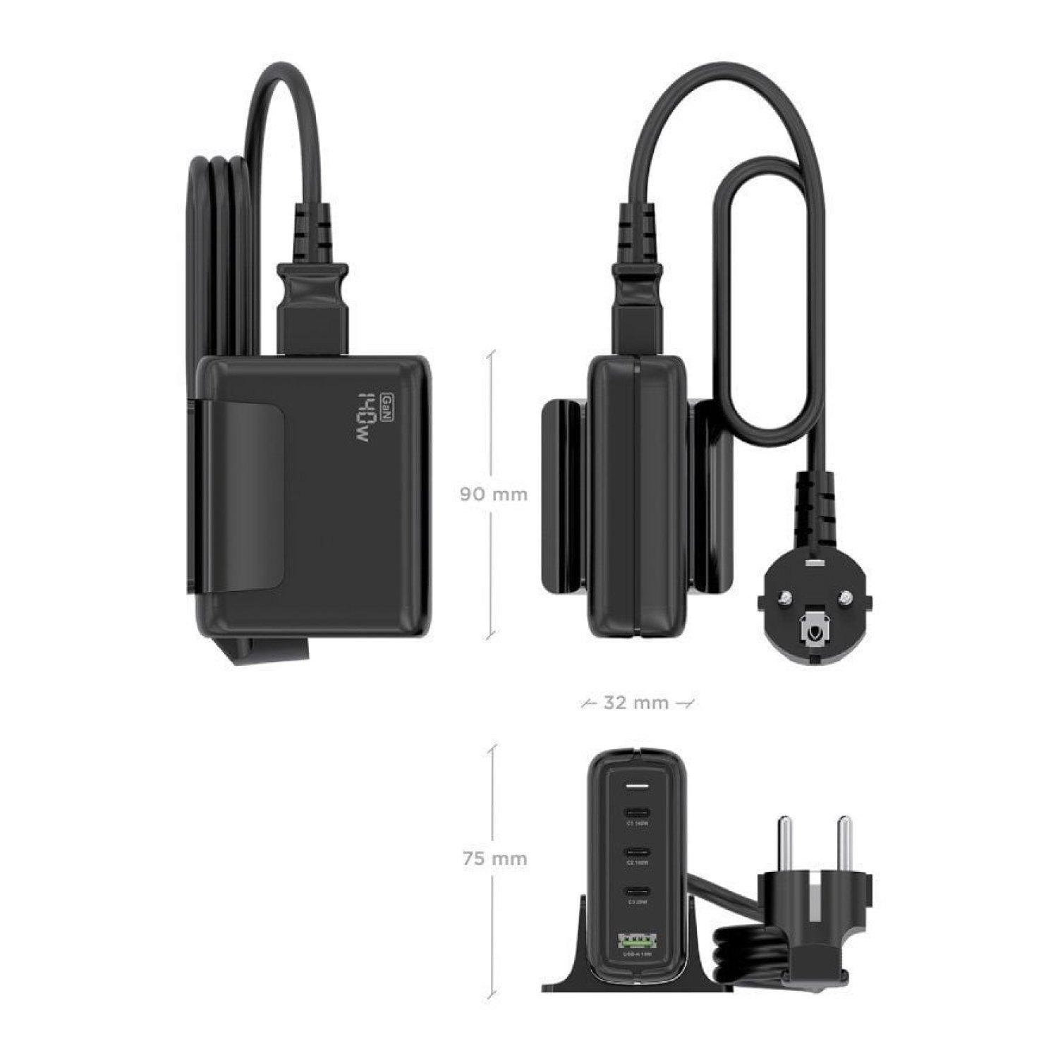 Aisens Cargador GaN Sobremesa · 140W · 3xUSB-C · 1xUSB · Multicarga