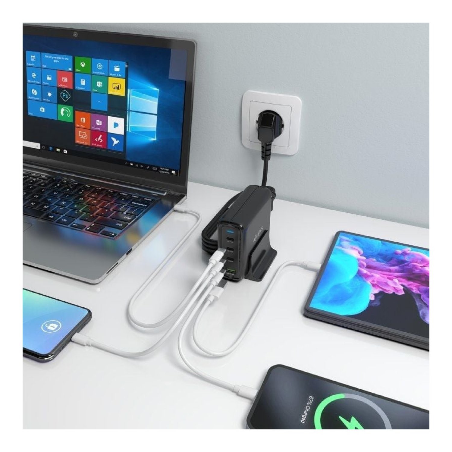 Aisens Cargador GaN Sobremesa · 140W · 3xUSB-C · 1xUSB · Multicarga