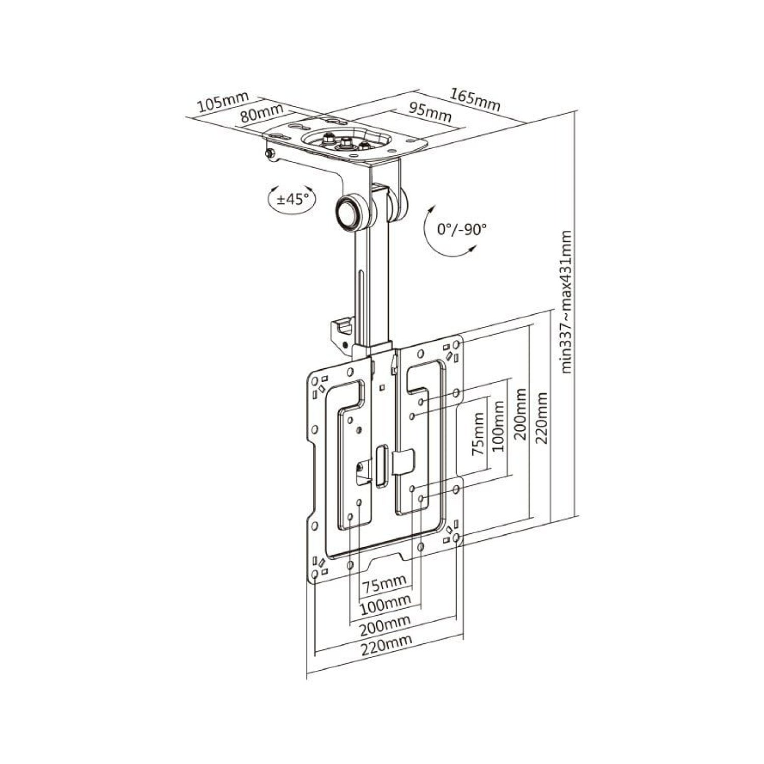 Aisens CT43S-187 · Soporte Techo Giratorio Plegable · 19-43" · Hasta 20kg