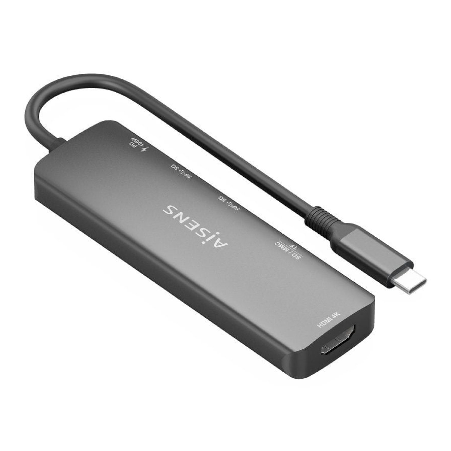 Aisens Docking USB-C · 1xHDMI 4K · 2xUSB · 1xUSB-C PD · Lector Tarjetas · Gris