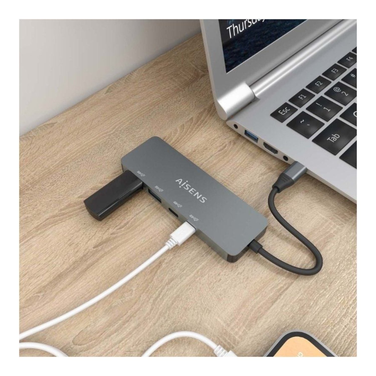 Aisens Hub USB Tipo-C · 2x USB 2.0 · 2x USB Tipo-C · Gris