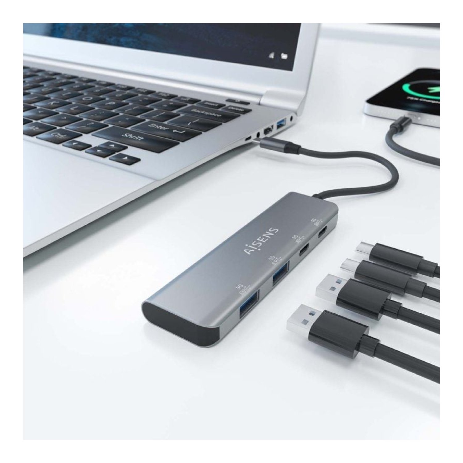 Aisens Hub USB Tipo-C · 2xUSB · 2xUSB Tipo-C · Gris