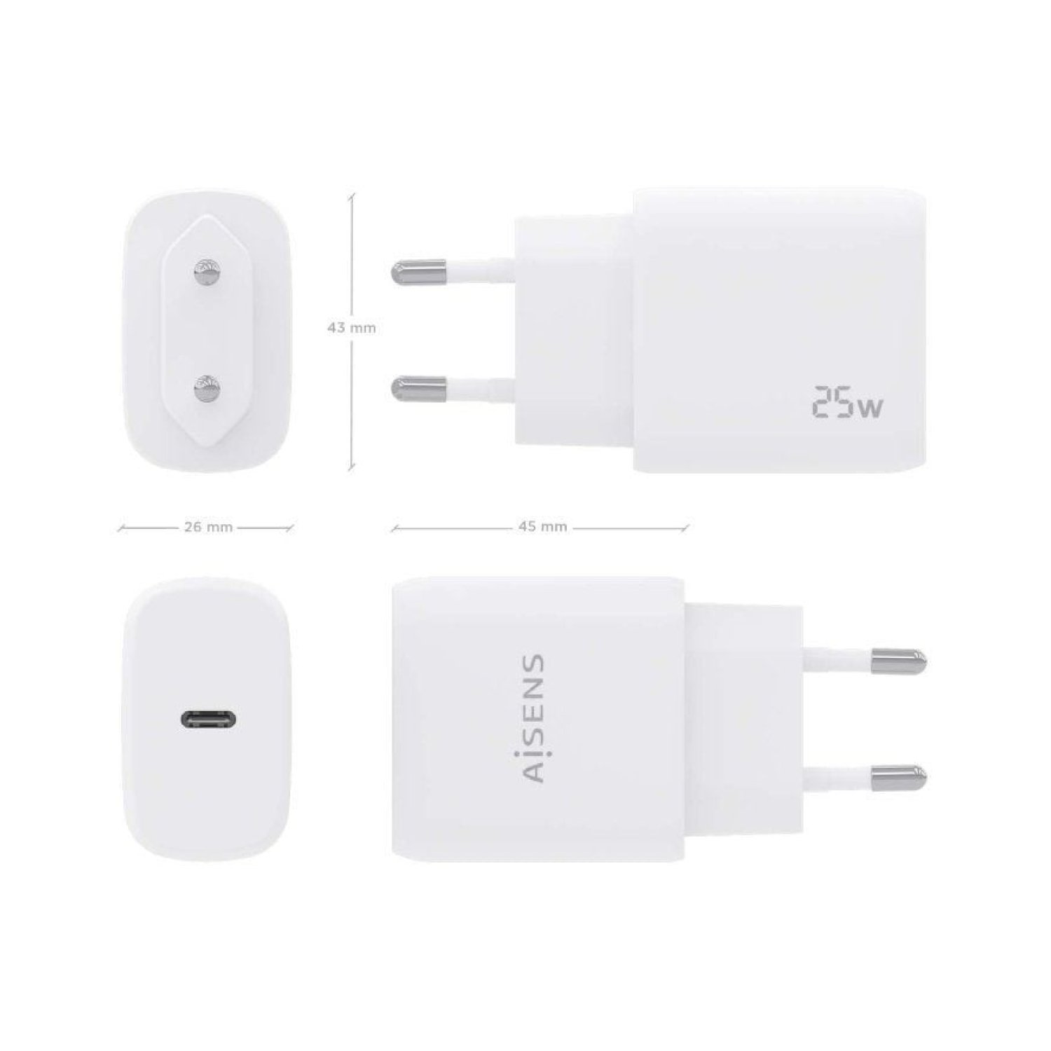 Aisens · Cargador Pared · 1x USB Tipo-C · 25W