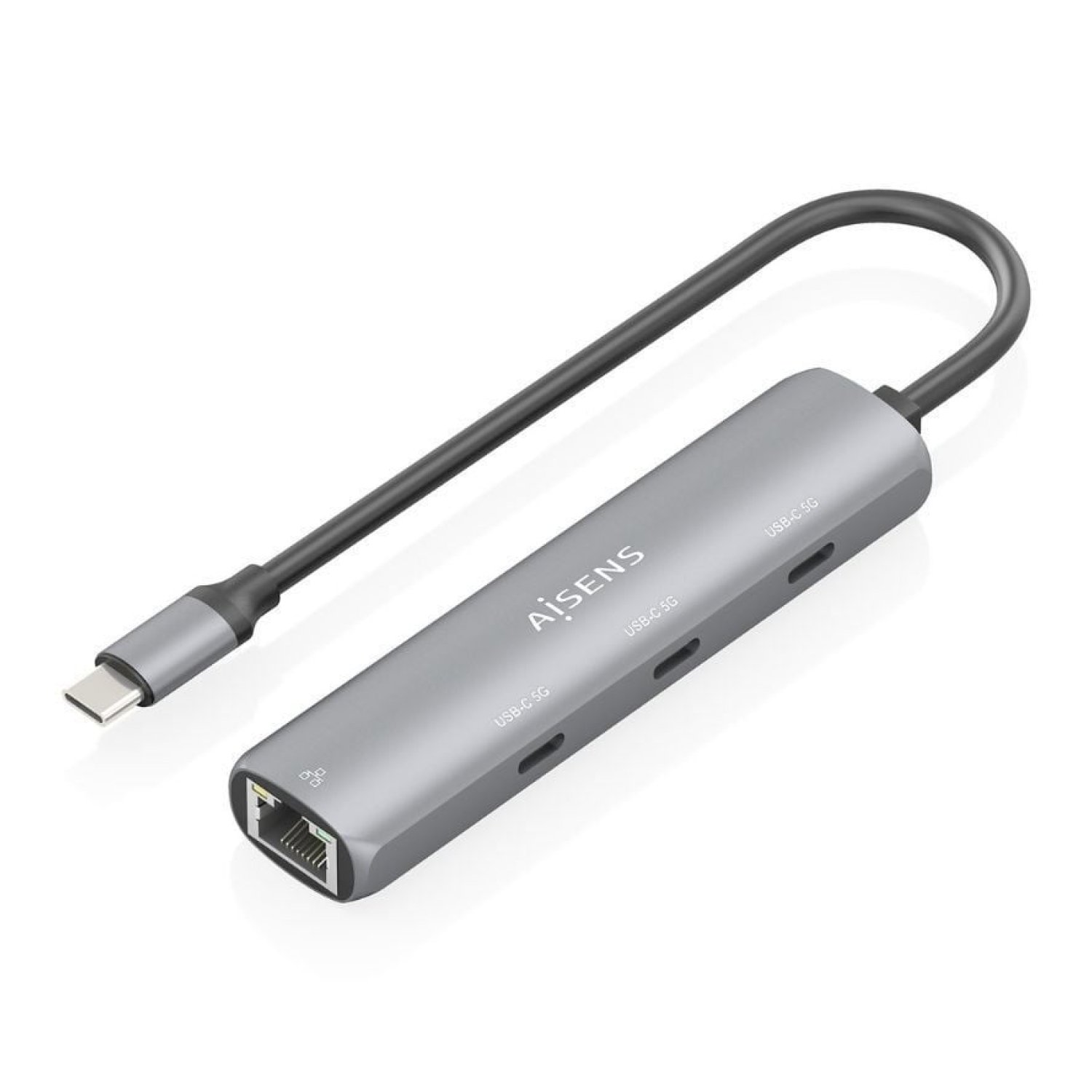Aisens Hub USB Tipo-C · 3 Puertos USB-C · RJ45 Gigabit · Gris