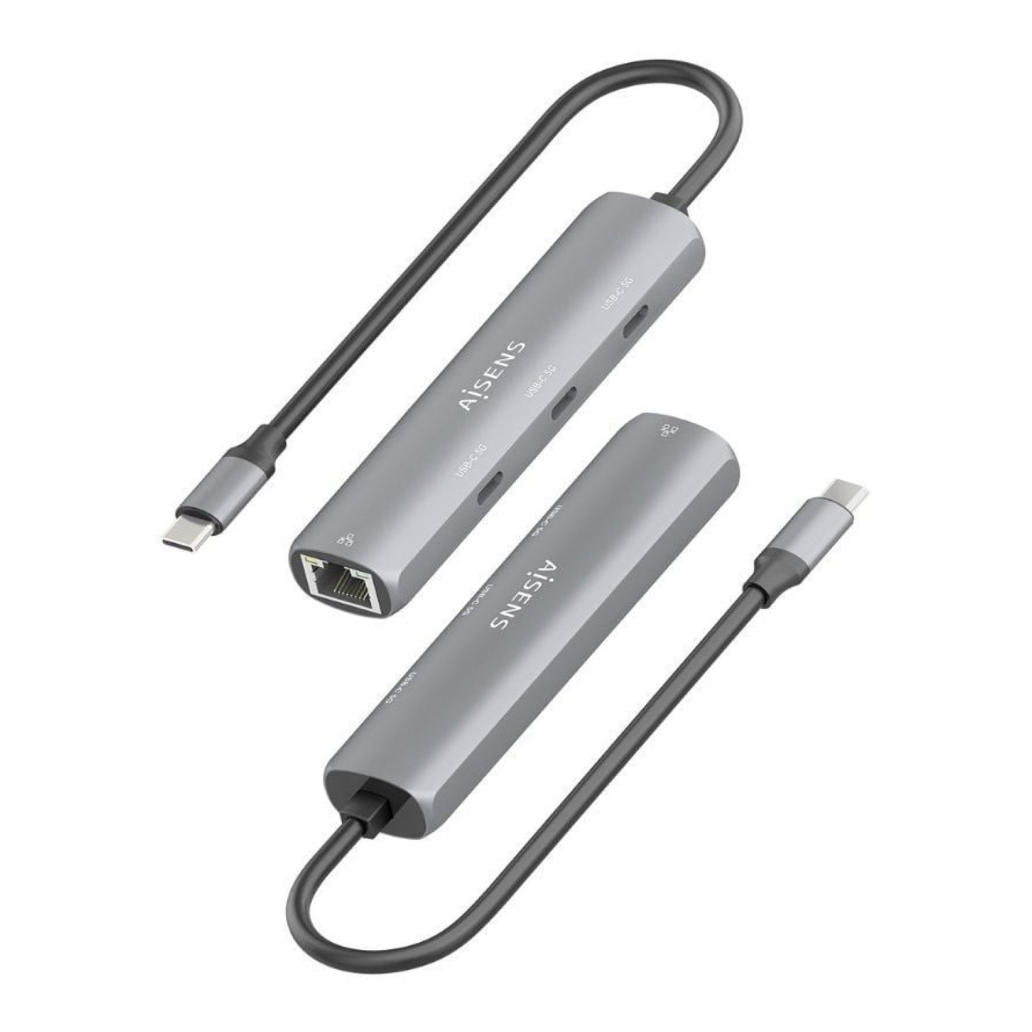 Aisens Hub USB Tipo-C · 3 Puertos USB-C · RJ45 Gigabit · Gris