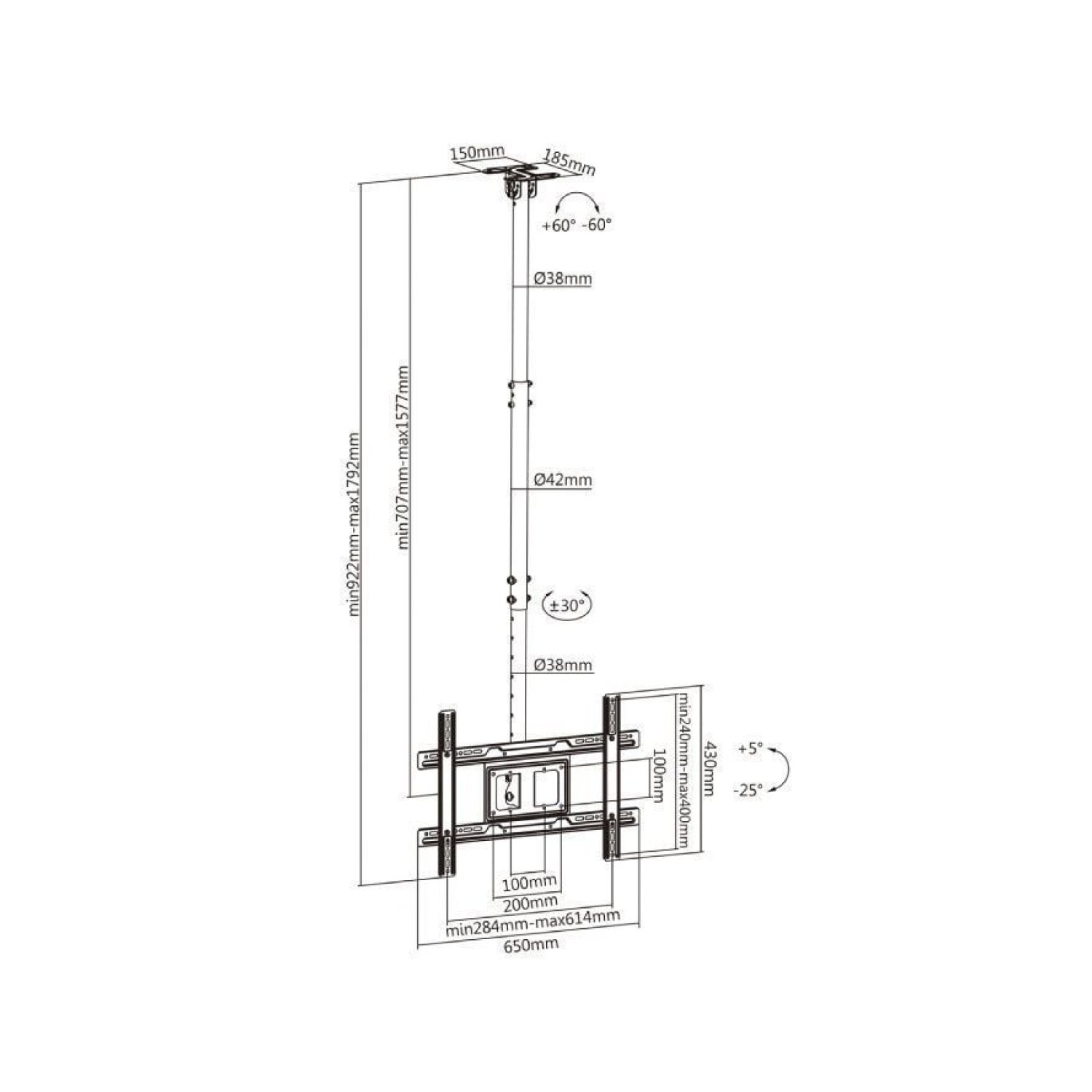 Aisens CT80TSE · Soporte Techo Giratorio Inclinable · 37-80" · Hasta 50kg
