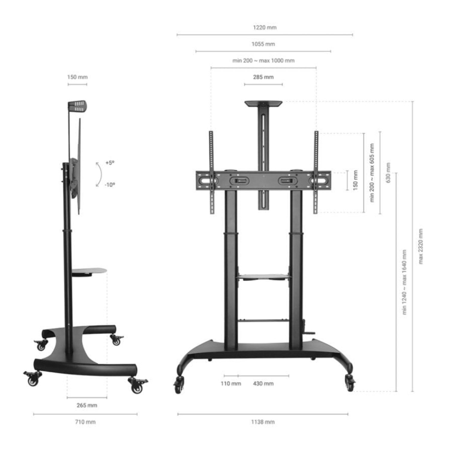 Aisens FT100TE-123 · Soporte de Suelo Inclinable · TV 60-100" · Hasta 100kg · Con Ruedas