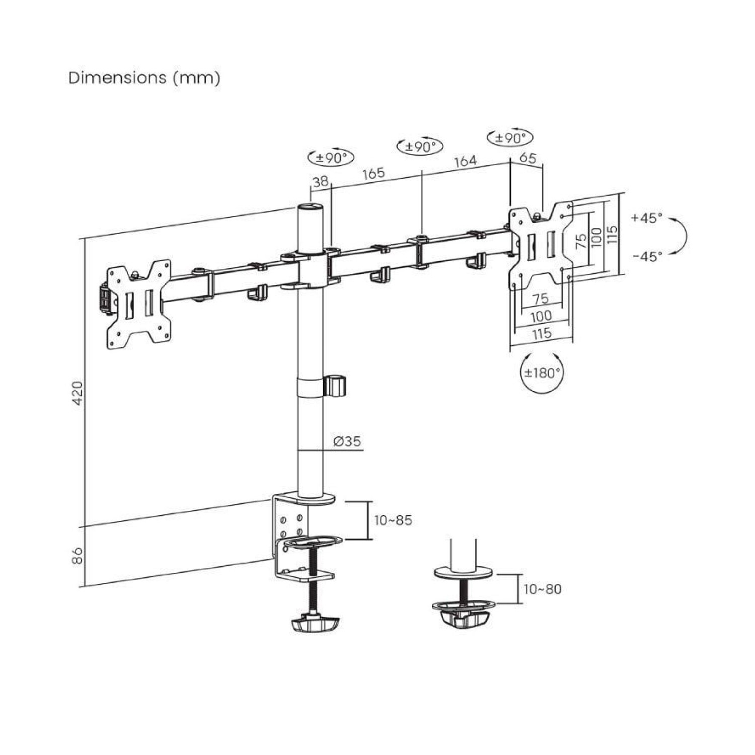 Aisens DT32TSR · Soporte Dual Monitor · Giratorio e Inclinable · Hasta 10kg