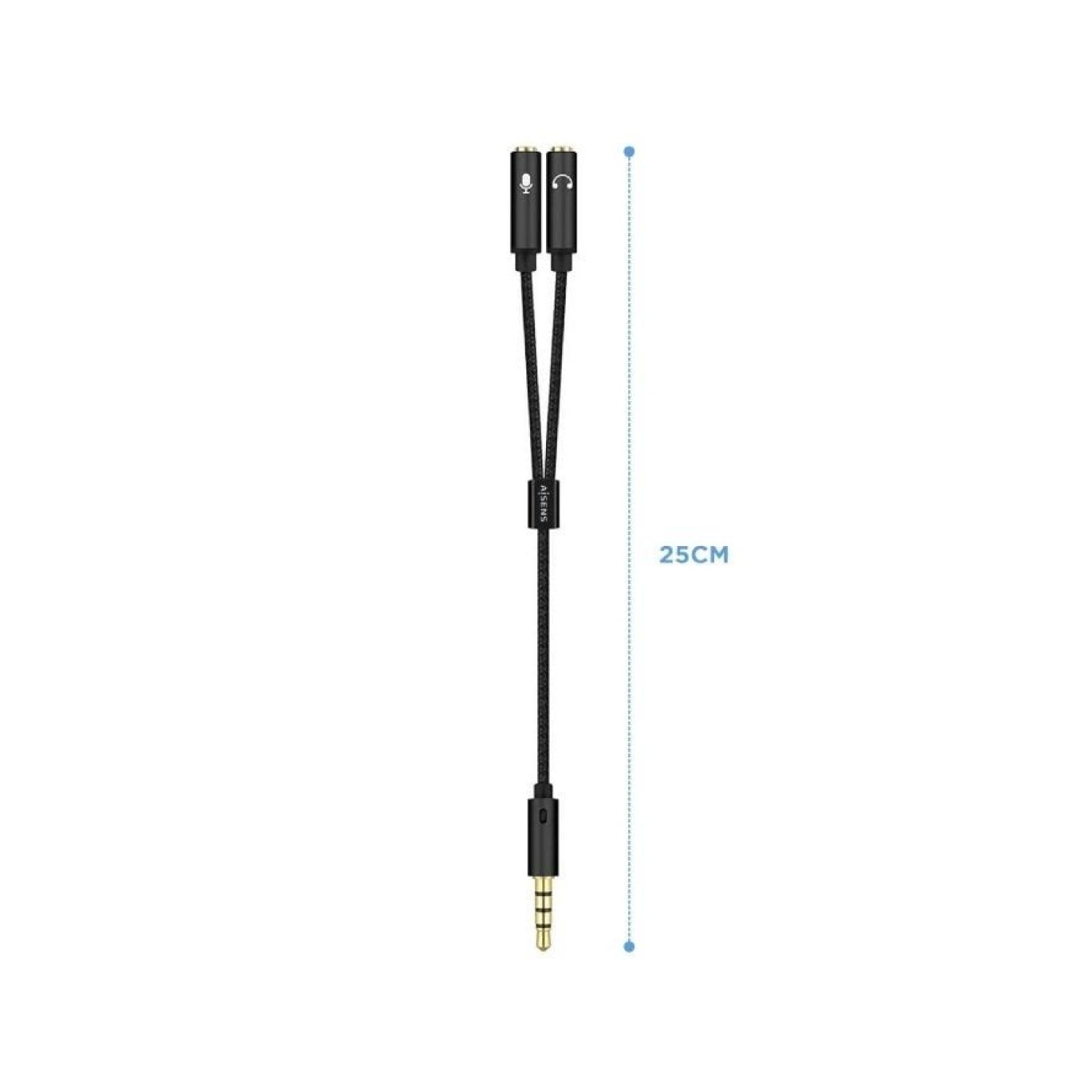 Aisens · Cable Estéreo Jack 3.5 · Macho a 2x Hembra · 25cm · Negro