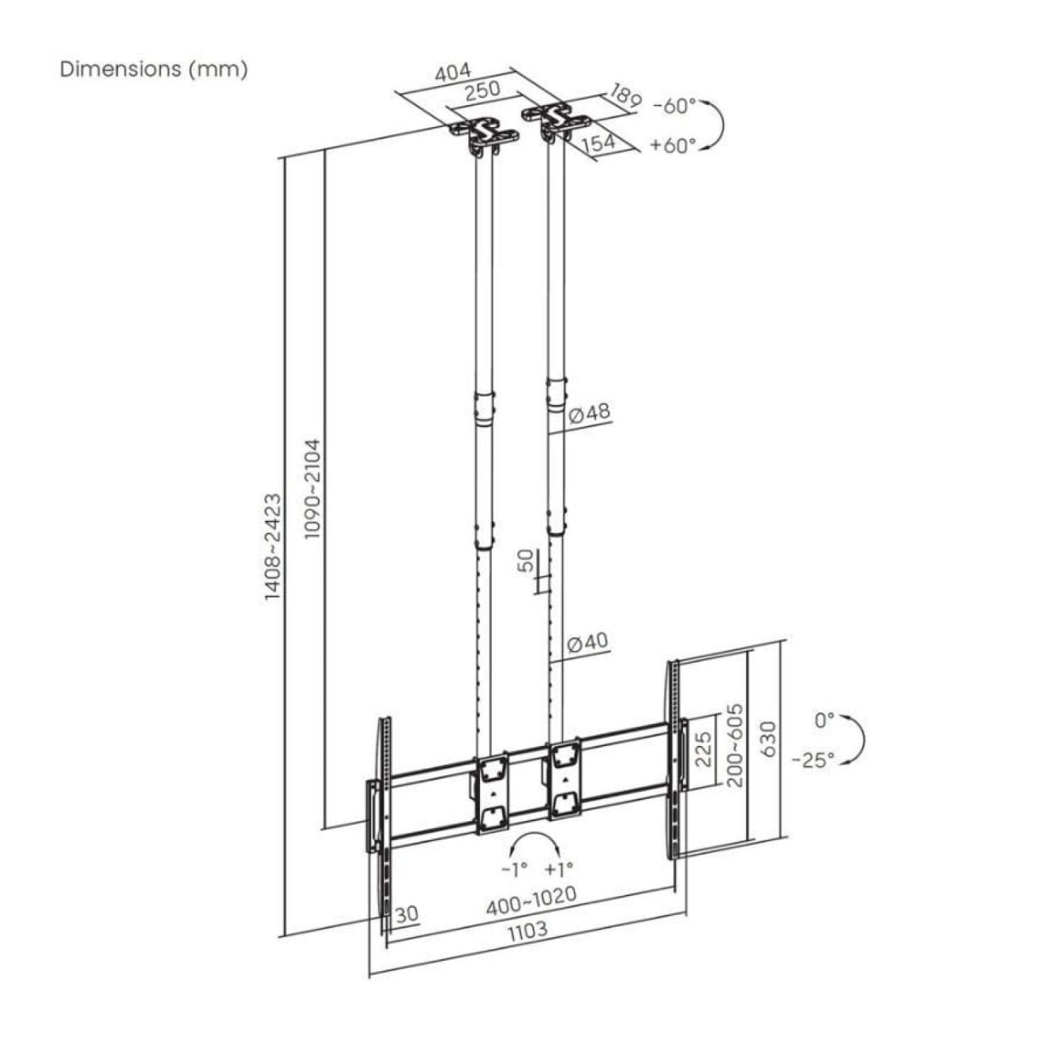 Aisens CT120TLE-395 · Soporte Techo Inclinable Giratorio · 60-120" · Hasta 120kg