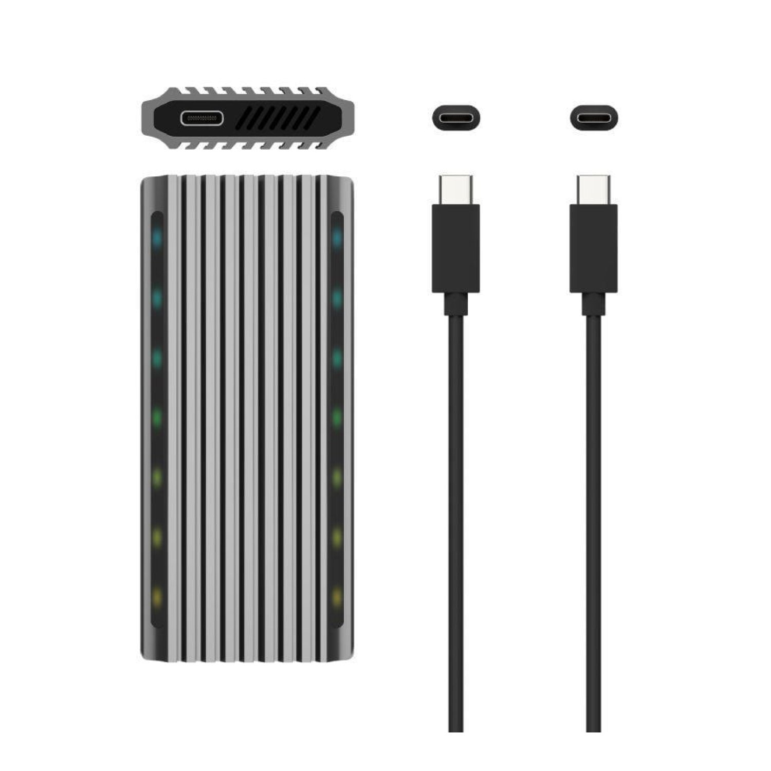 Aisens ASM2-RGB011GR · Caja M.2 SSD · SATA/NVMe · USB 3.2 Gen2 · Sin Tornillos