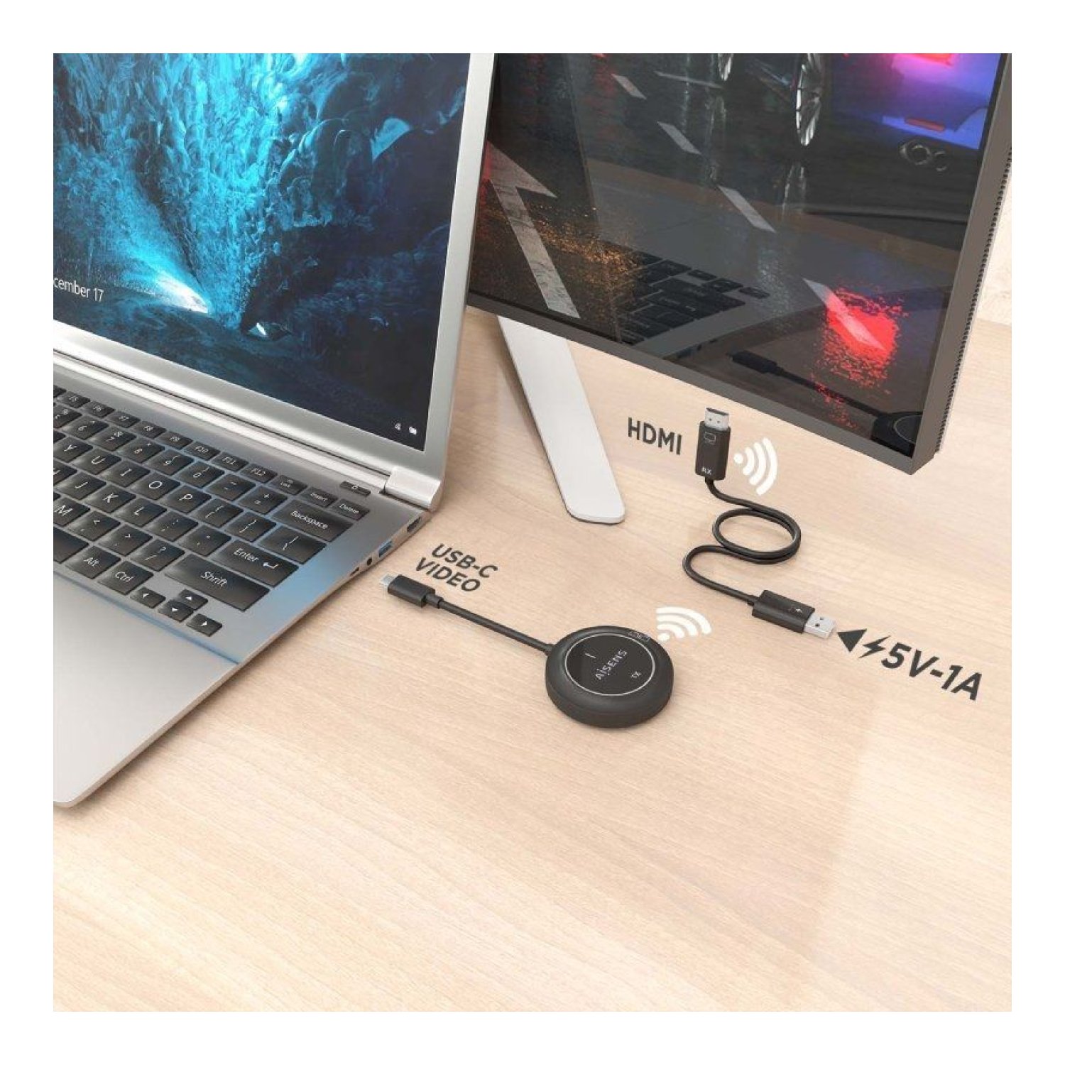 Aisens · Adaptador USB-C a HDMI · Transmisor Inalámbrico · 30m
