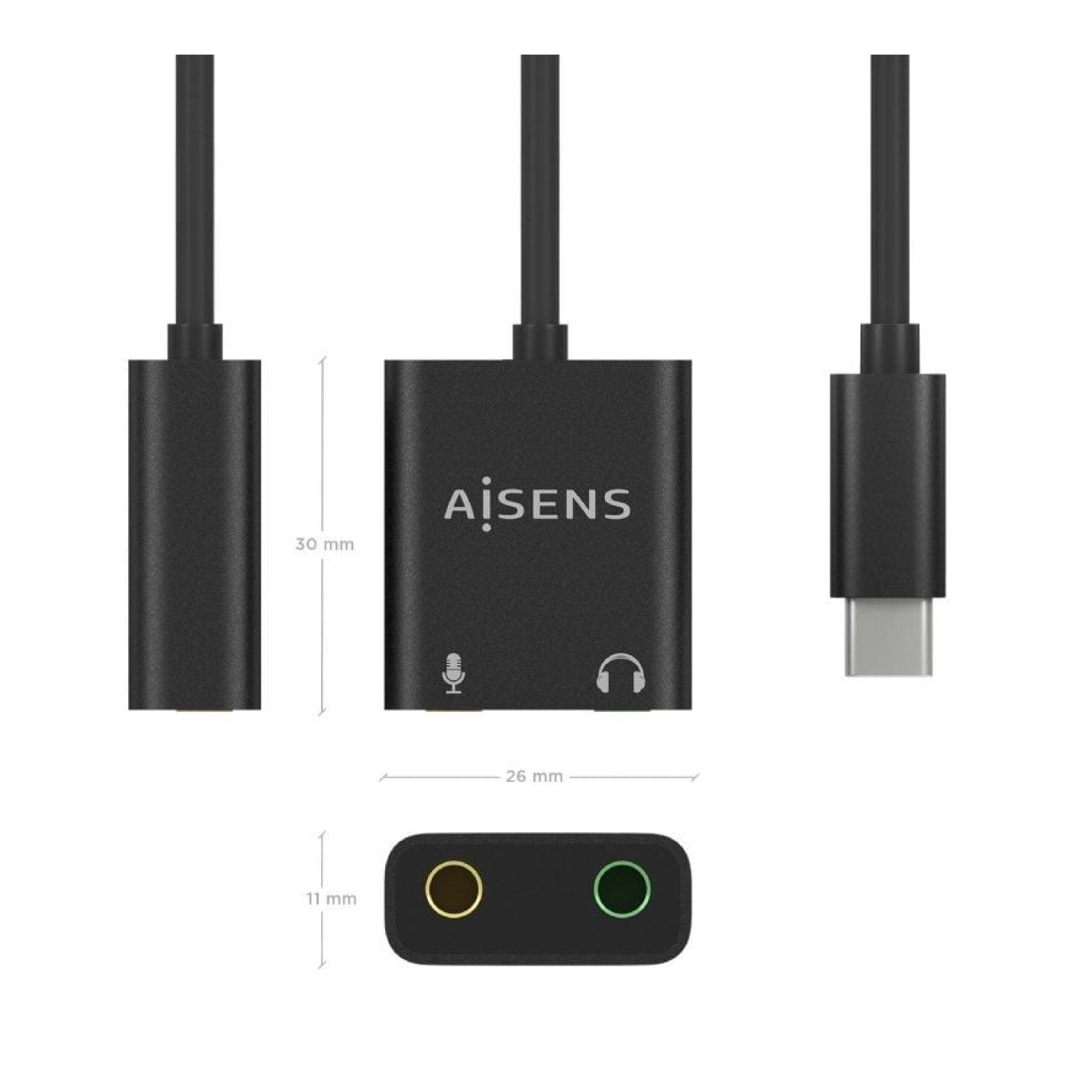 Aisens · Tarjeta Sonido USB-C · 2x Jack 3.5mm · Audio Digital