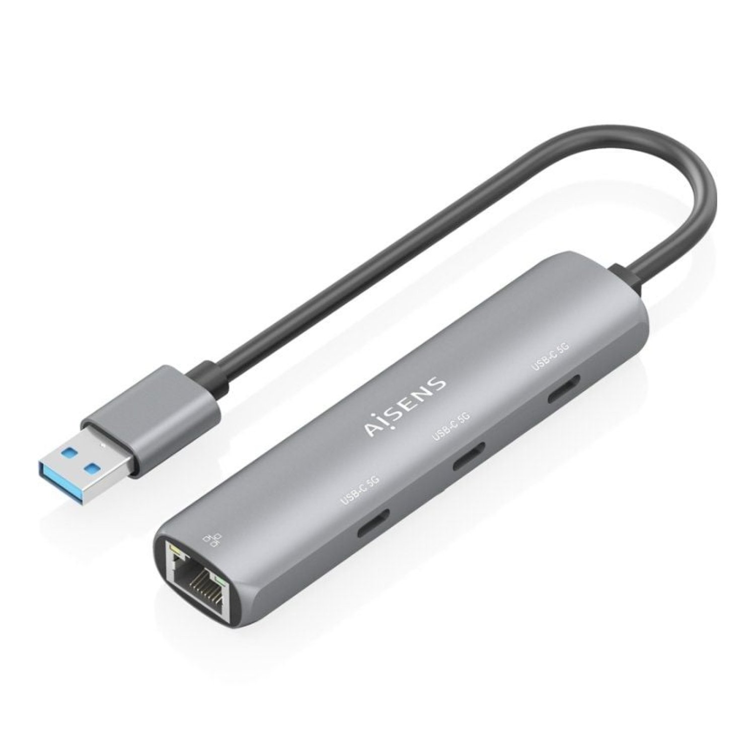 Aisens Hub USB · 3x USB Tipo-C · 1x RJ45 · Gris