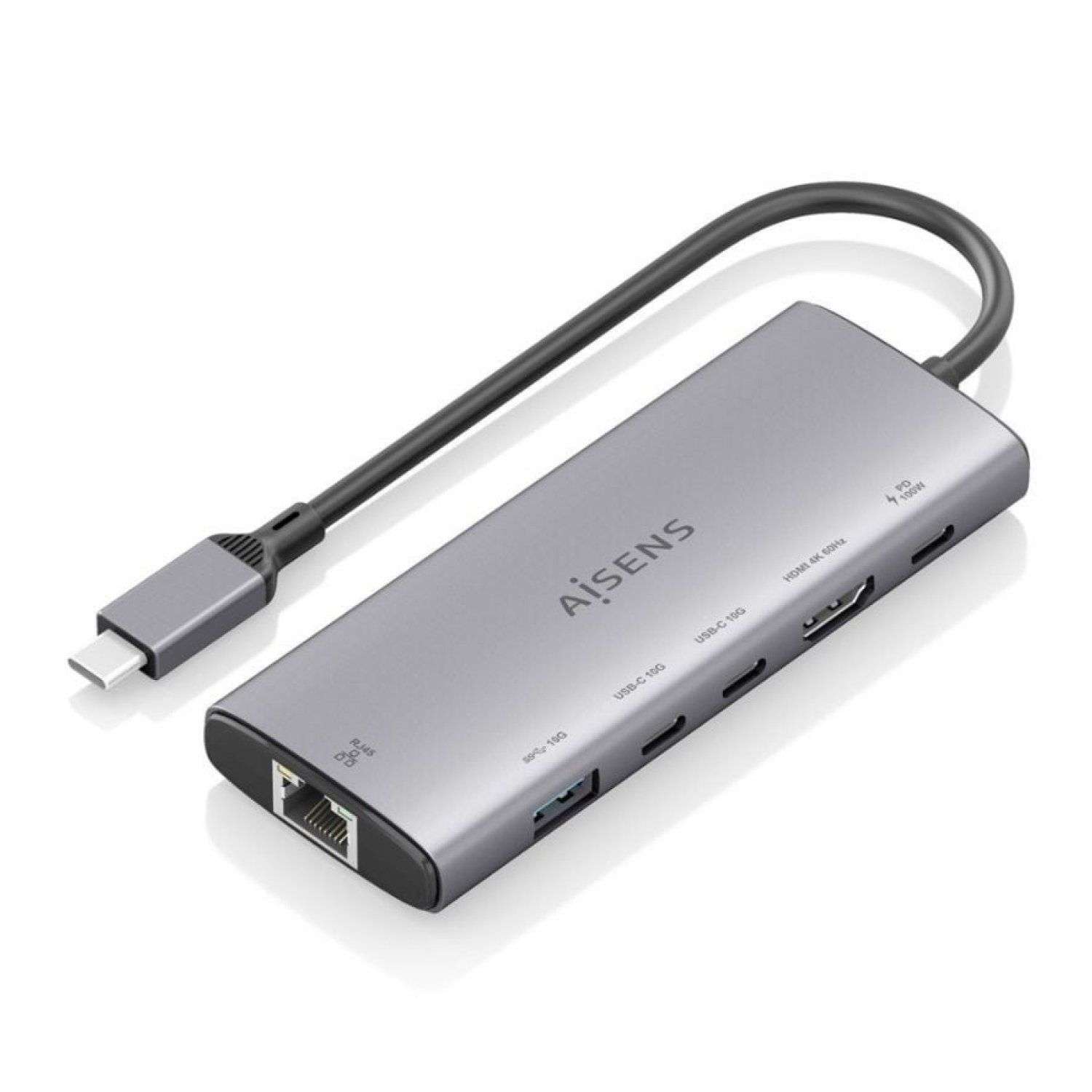 Aisens Docking USB Tipo-C · HDMI 4K · RJ45 Gigabit · 3x USB-C · Gris