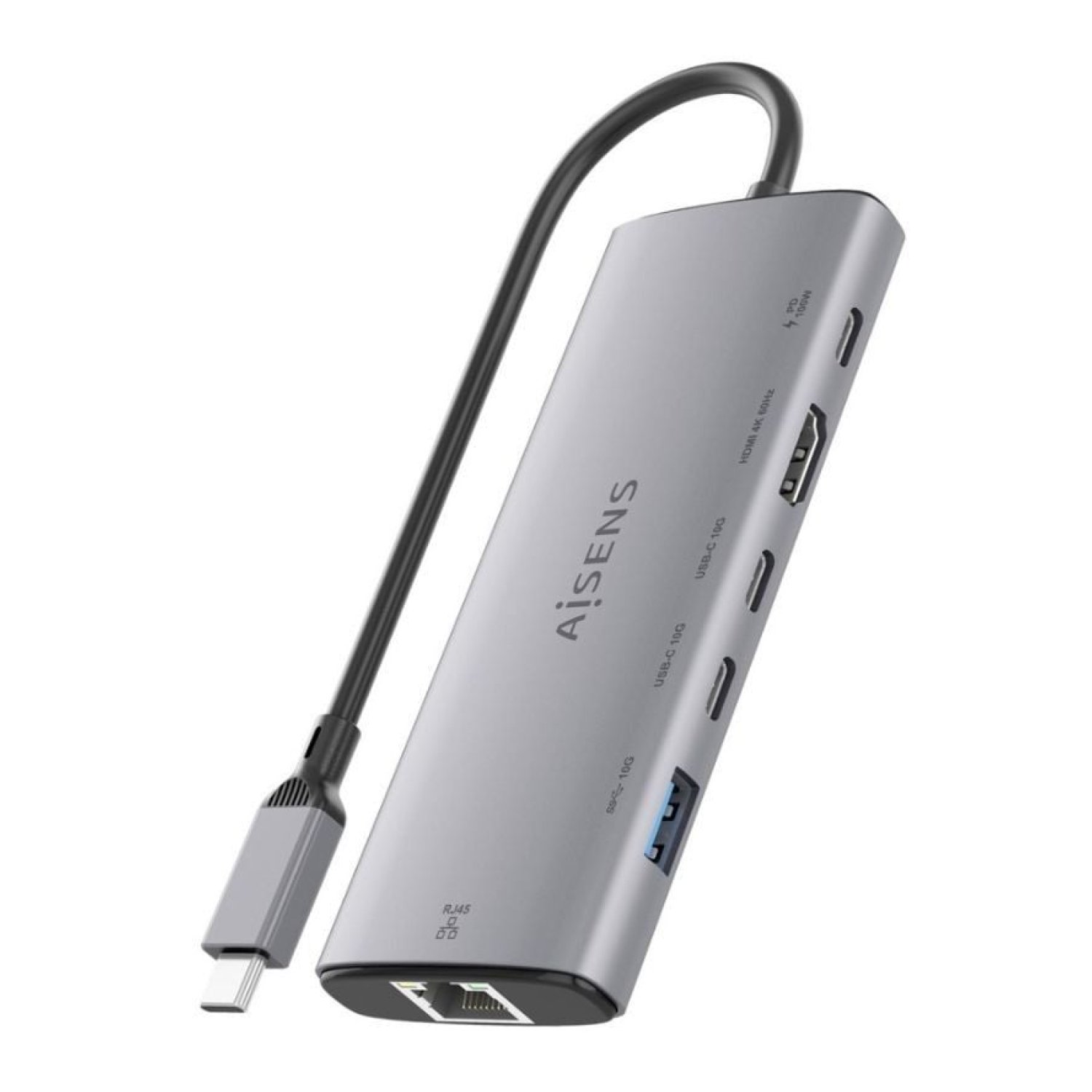 Aisens Docking USB Tipo-C · HDMI 4K · RJ45 Gigabit · 3x USB-C · Gris