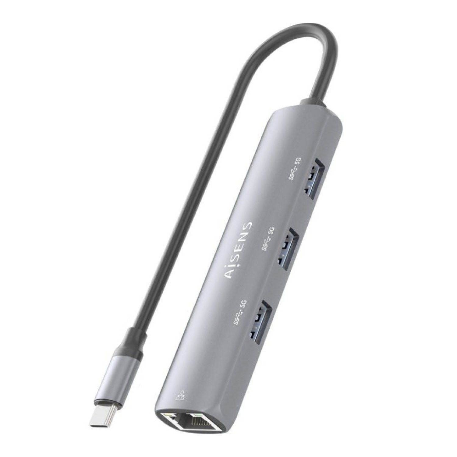 Aisens Hub USB Tipo-C · 3xUSB 2.0 · 1xRJ45 Gigabit · Gris