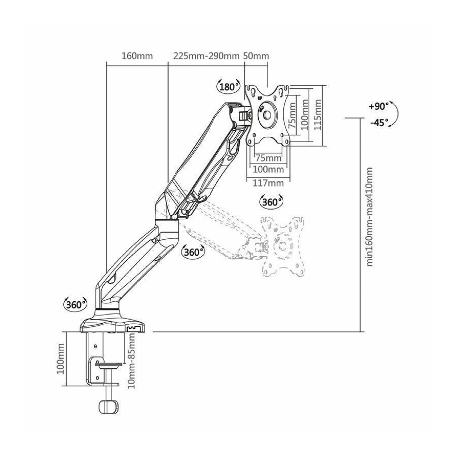 Aisens DT27TSR · Soporte de Mesa Giratorio · Hasta 9kg · Inclinable