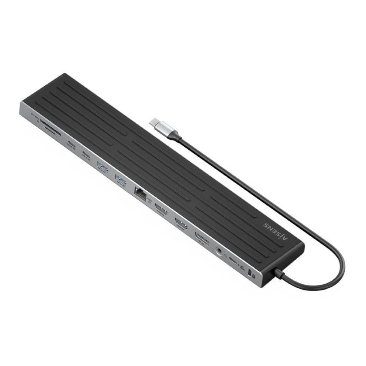 Aisens Docking USB Tipo-C · 2 HDMI · DisplayPort · RJ45 · Lector Tarjetas · Gris