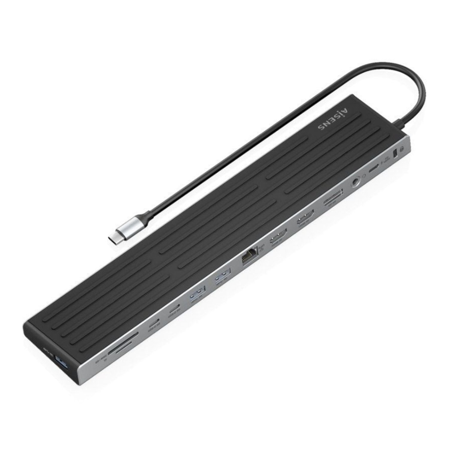 Aisens Docking USB Tipo-C · 2 HDMI · DisplayPort · RJ45 · Lector Tarjetas · Gris