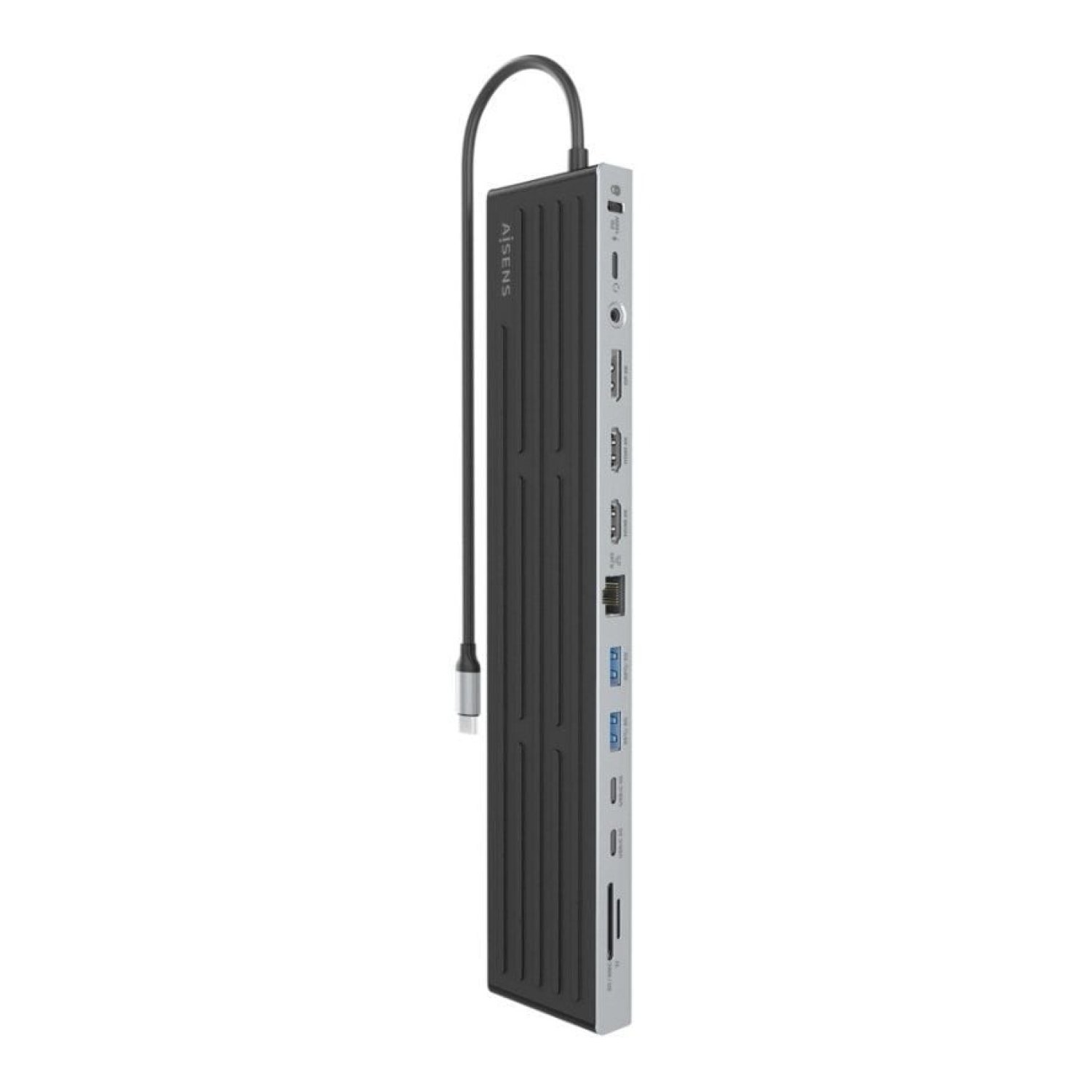 Aisens Docking USB Tipo-C · 2 HDMI · DisplayPort · RJ45 · Lector Tarjetas · Gris