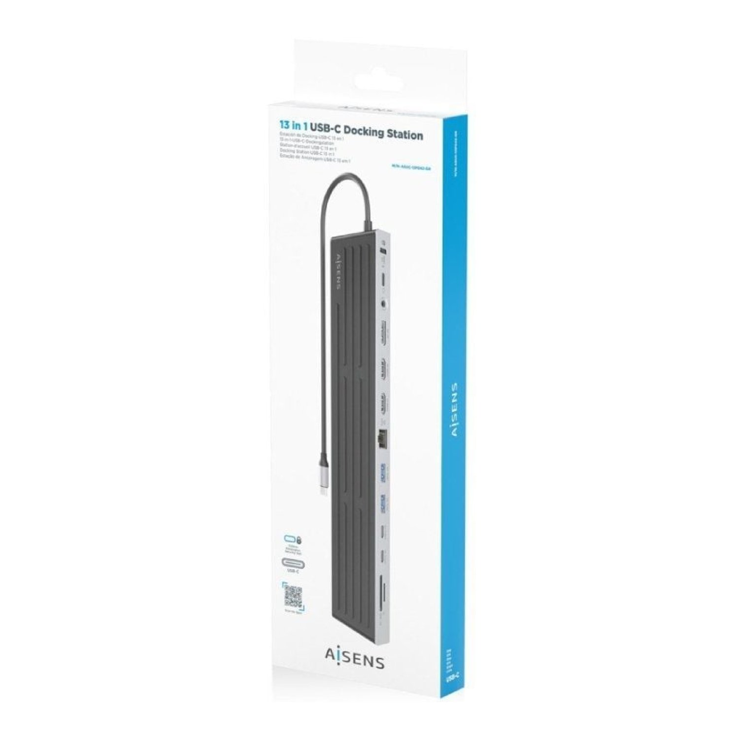 Aisens Docking USB Tipo-C · 2 HDMI · DisplayPort · RJ45 · Lector Tarjetas · Gris
