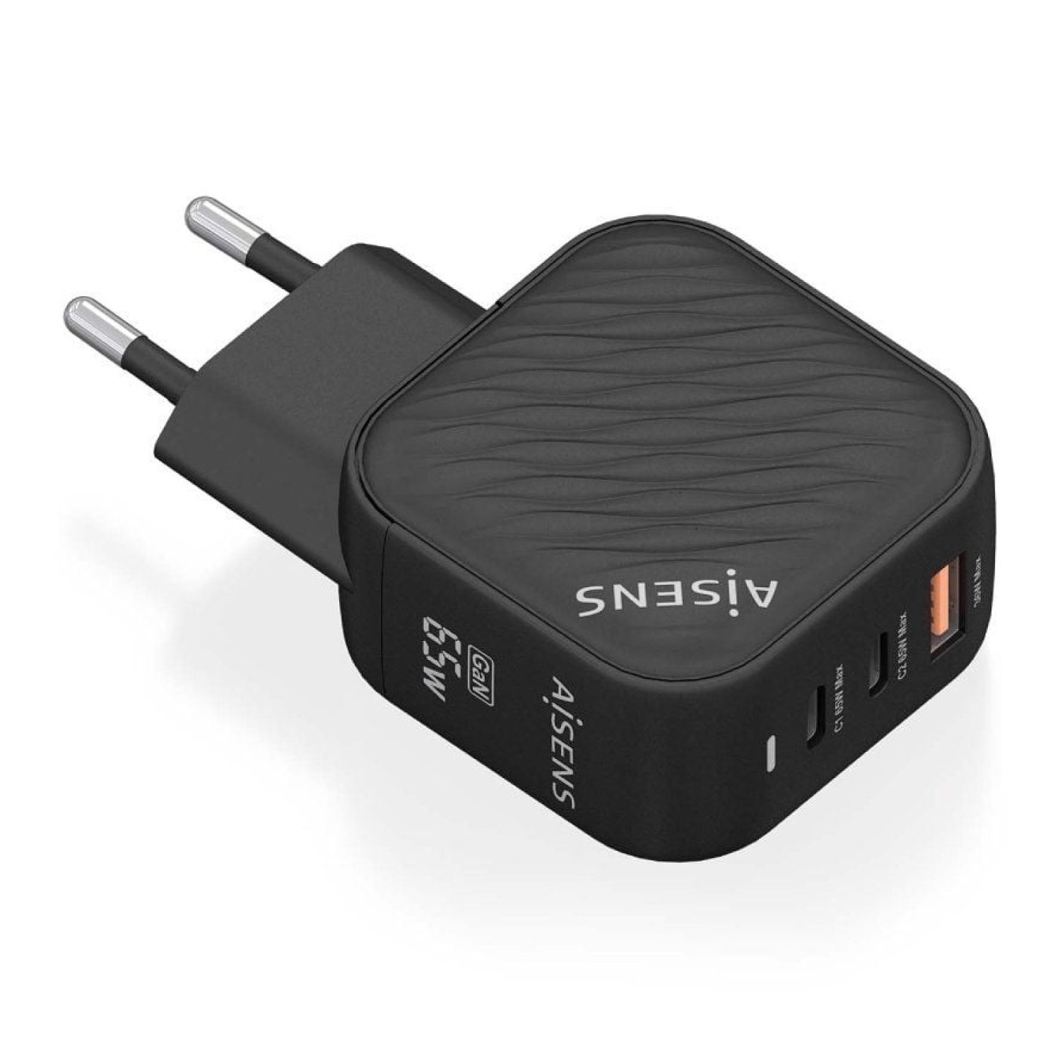 Aisens · Cargador GaN 65W · 2x USB-C + 1x USB · Pared