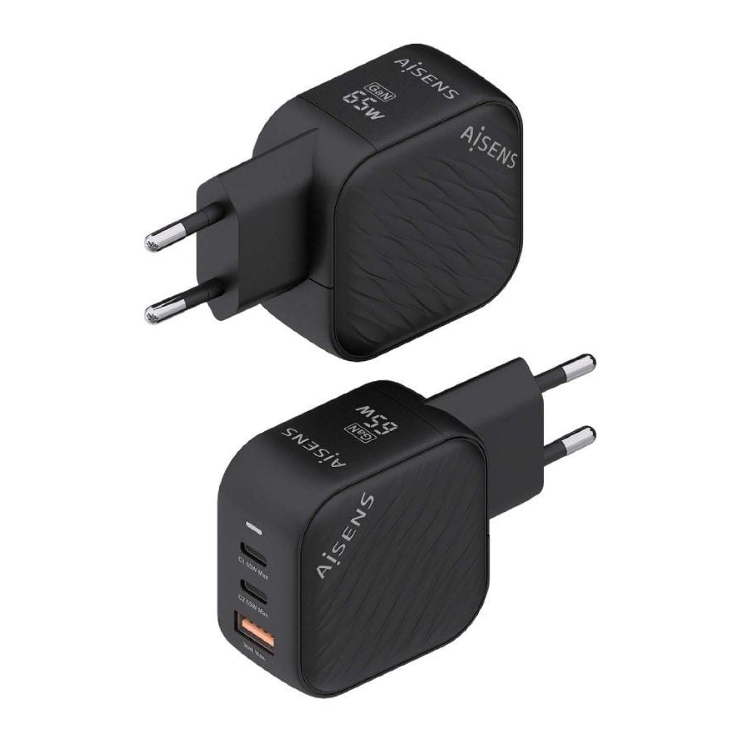 Aisens · Cargador GaN 65W · 2x USB-C + 1x USB · Pared