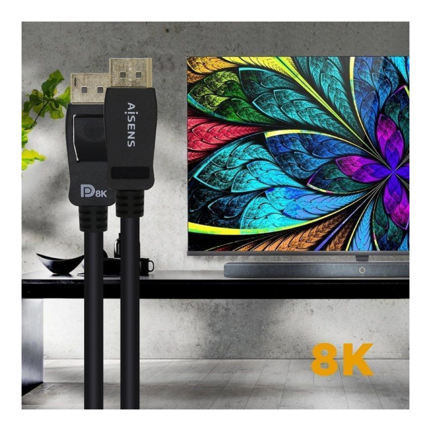 Aisens Cable DisplayPort 1.4 8K · DisplayPort Macho · 50cm · Certificado · Negro