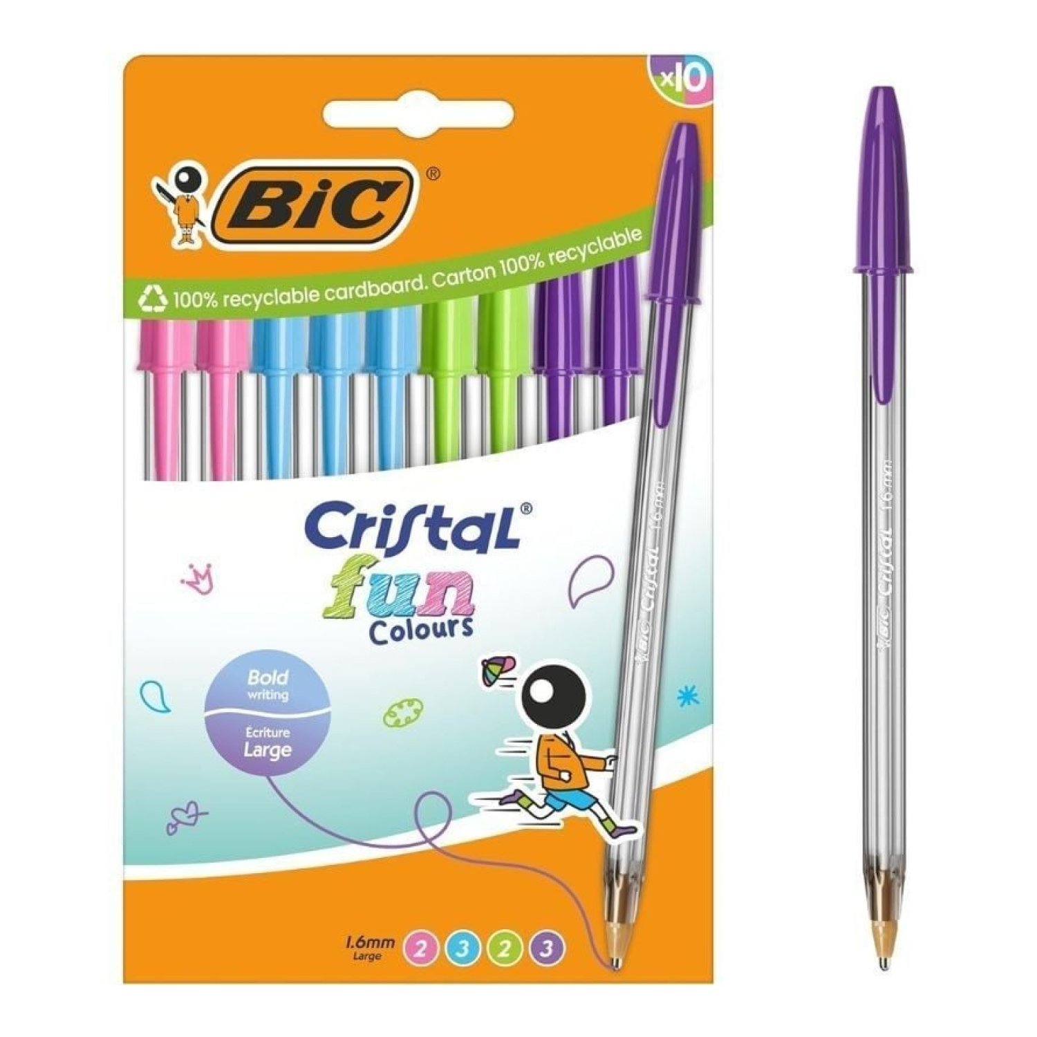 BIC Cristal Fun · Bolígrafos Tinta de Aceite · 10 unidades · Colores Surtidos