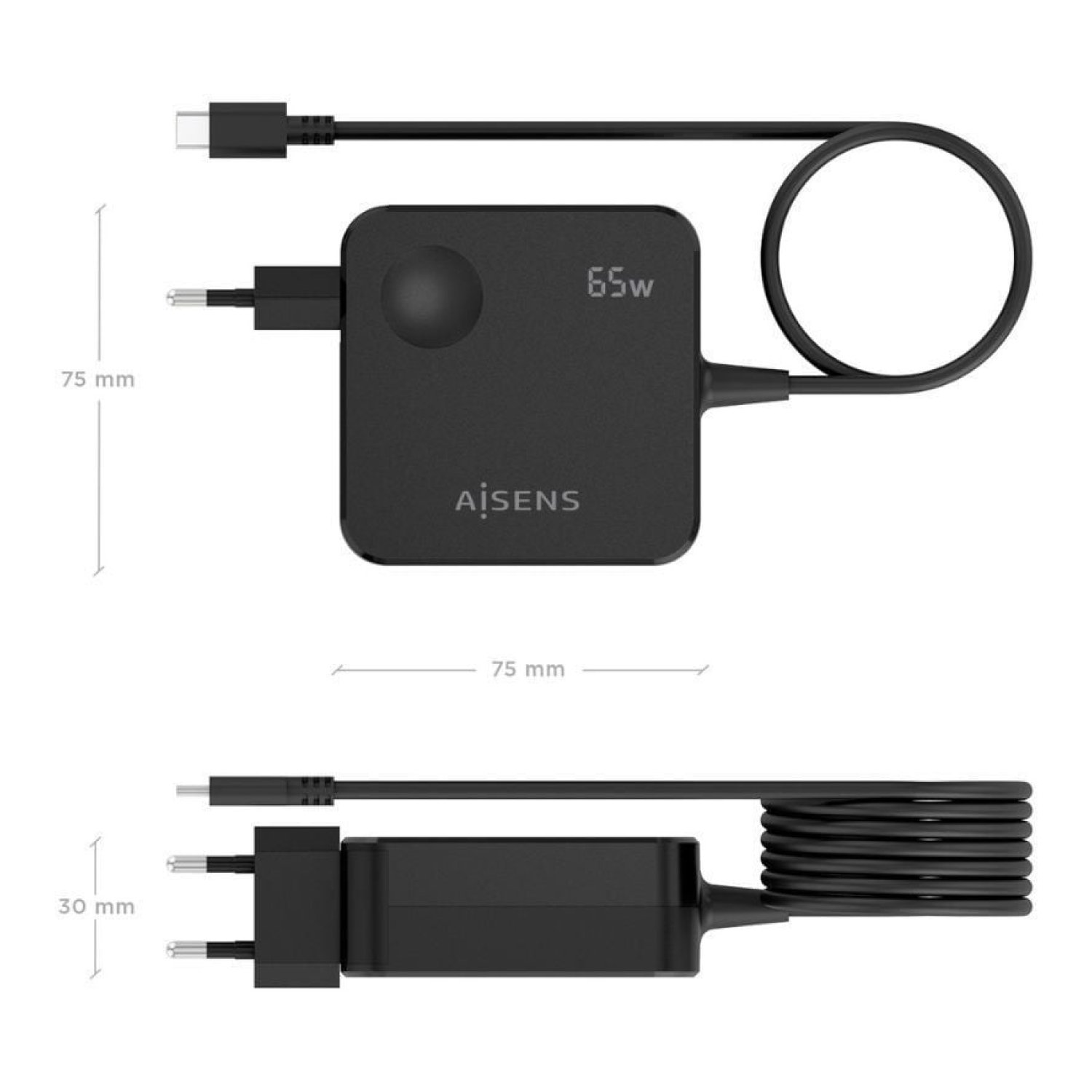 Aisens · Cargador USB-C 65W · Negro