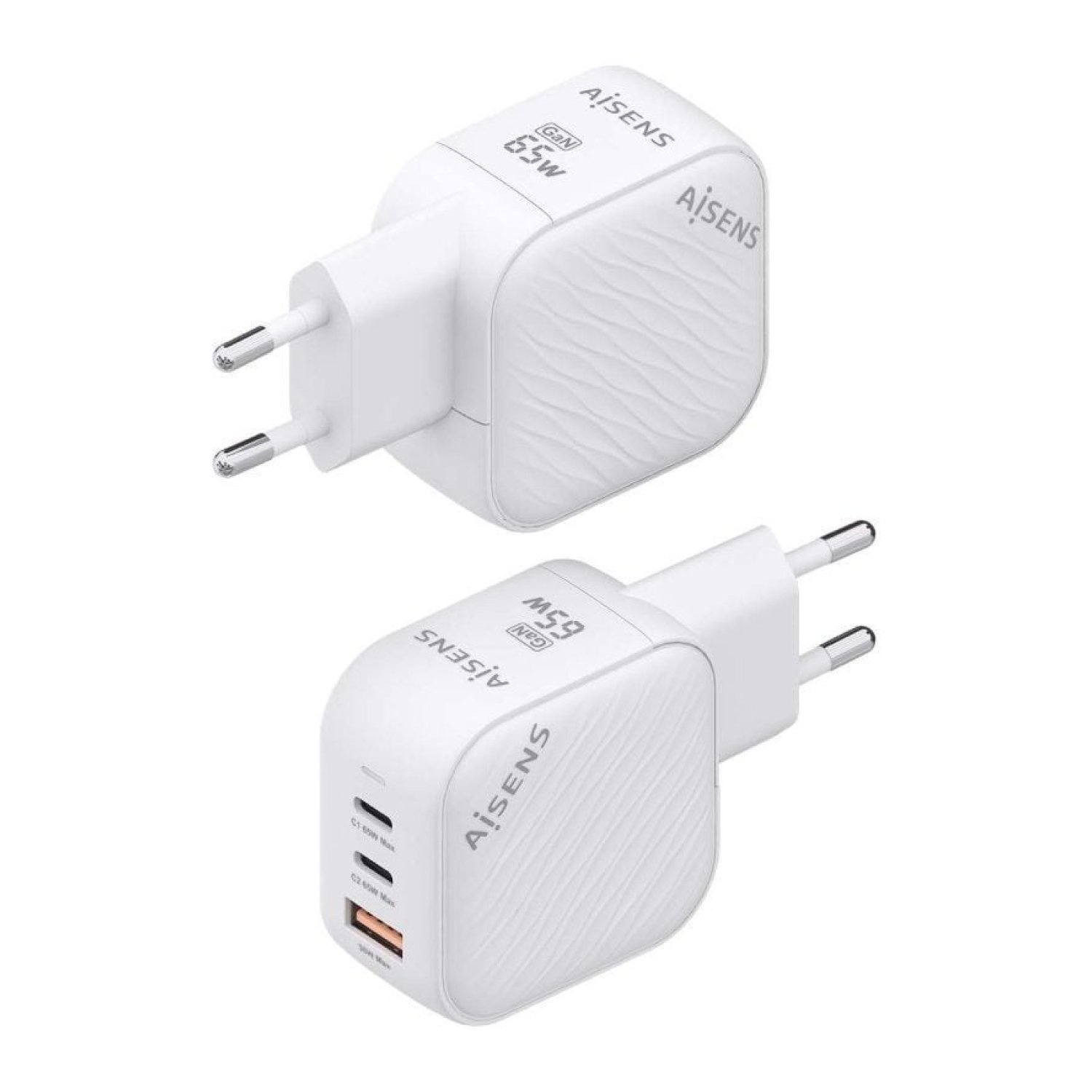 Aisens Cargador GaN 65W · 2xUSB-C · 1xUSB · Carga Rápida