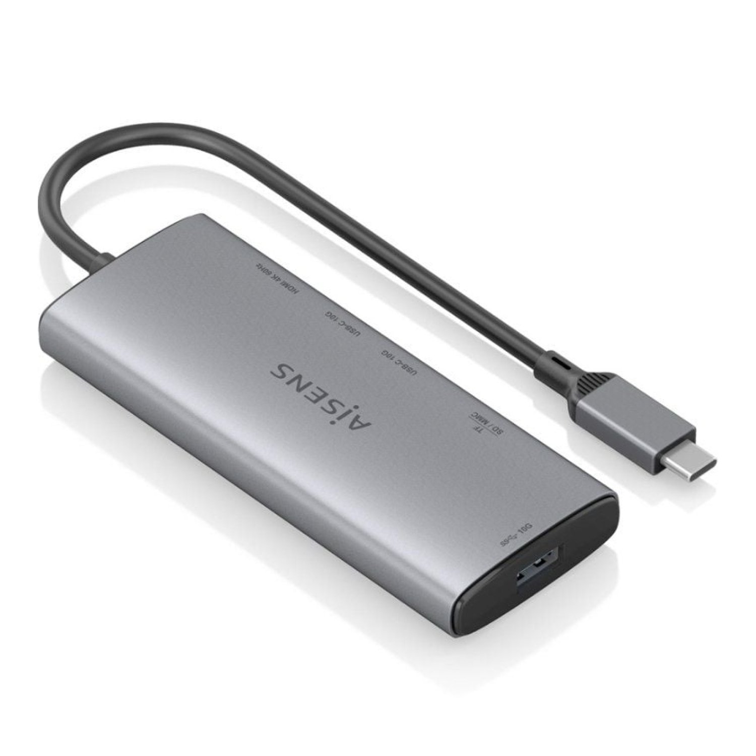 Aisens Docking USB-C · HDMI 4K · 2xUSB-C · 1xUSB · Lector Tarjetas · Gris