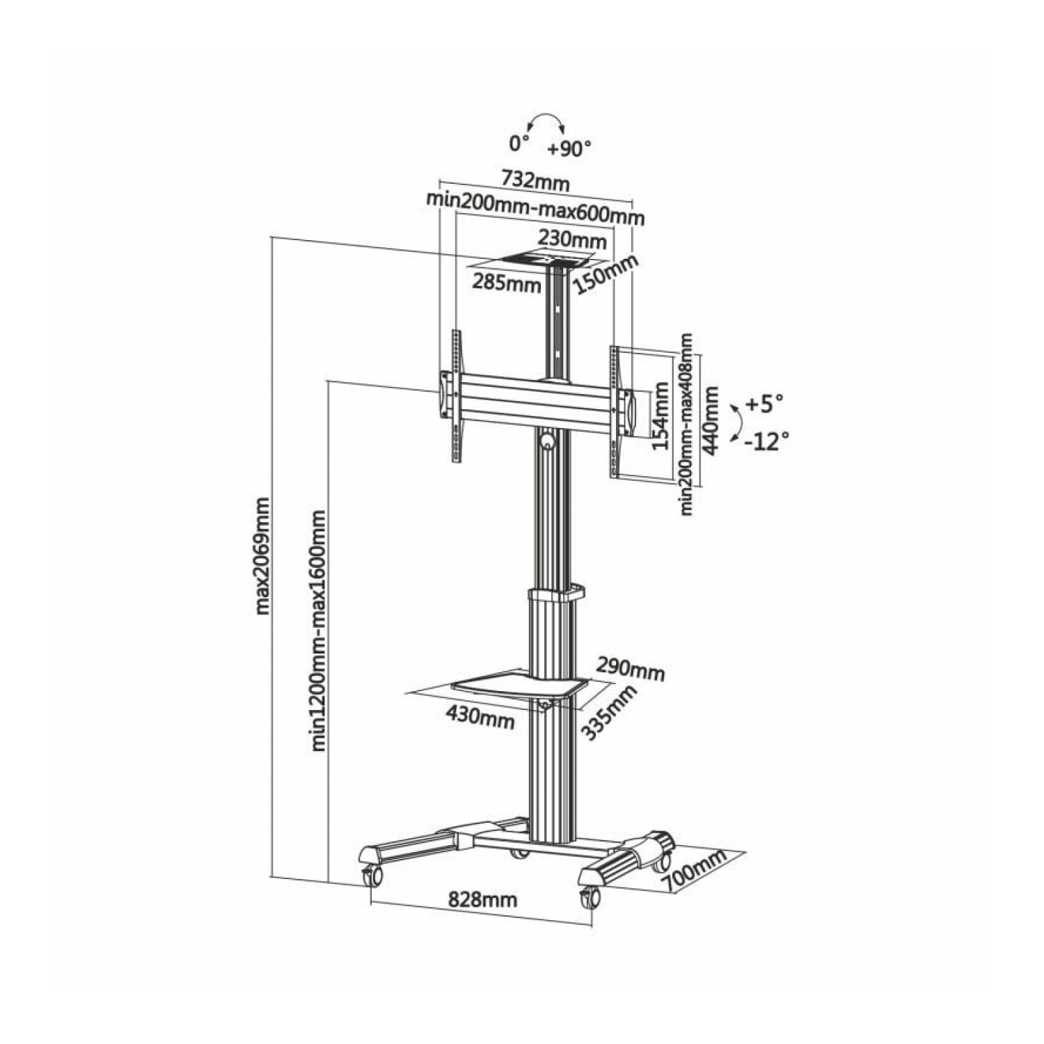 Aisens FT70TRE · Soporte TV Inclinable con Ruedas · 37-70" · Hasta 50kg