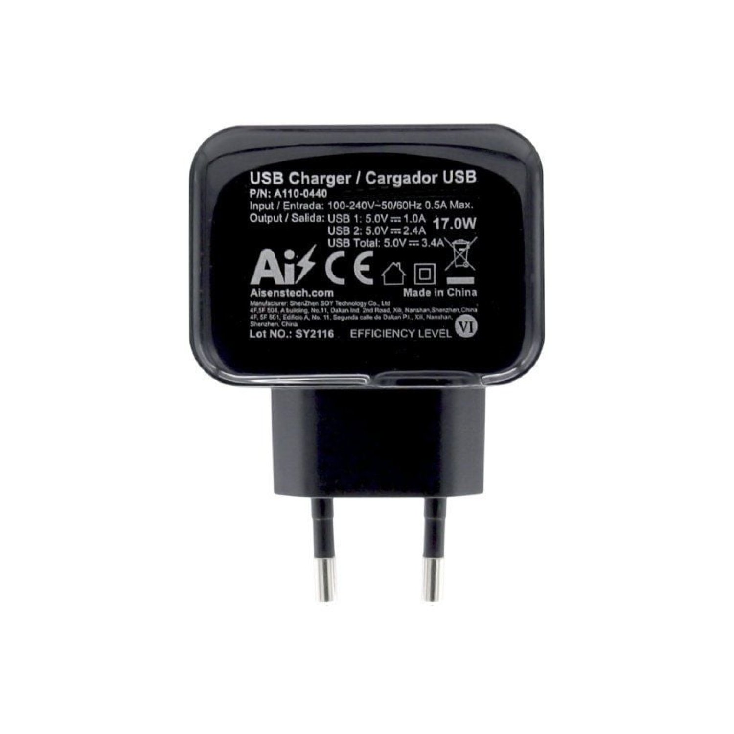 Aisens Cargador de Pared · 2x USB · 17W