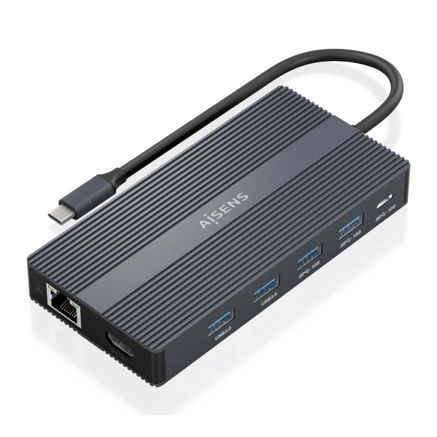 Aisens Docking USB Tipo-C · 2xHDMI 4K · 4xUSB · RJ45 · DisplayPort · Lector Tarjetas · Gris