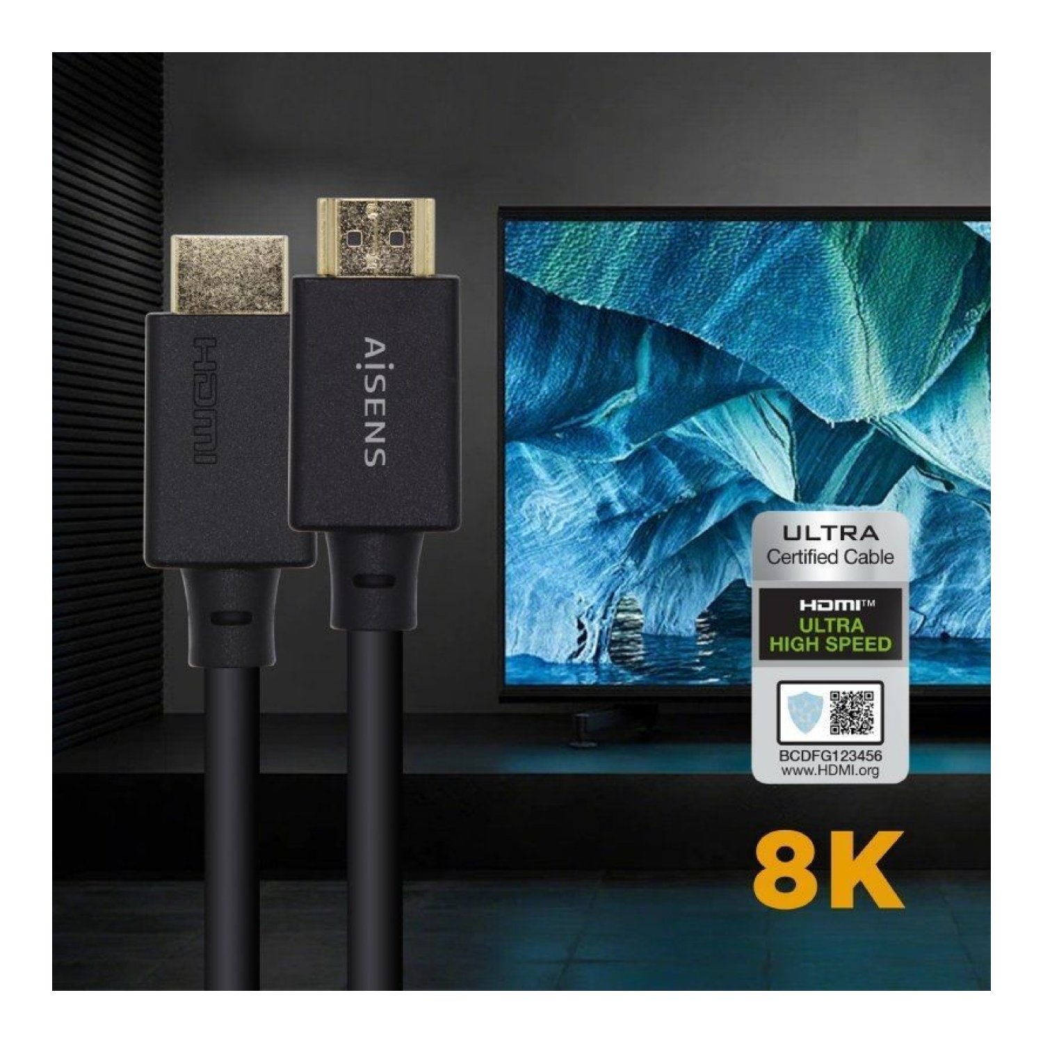 Aisens Cable HDMI 2.1 8K · HDMI Macho-Macho · 50cm · Certificado · Negro
