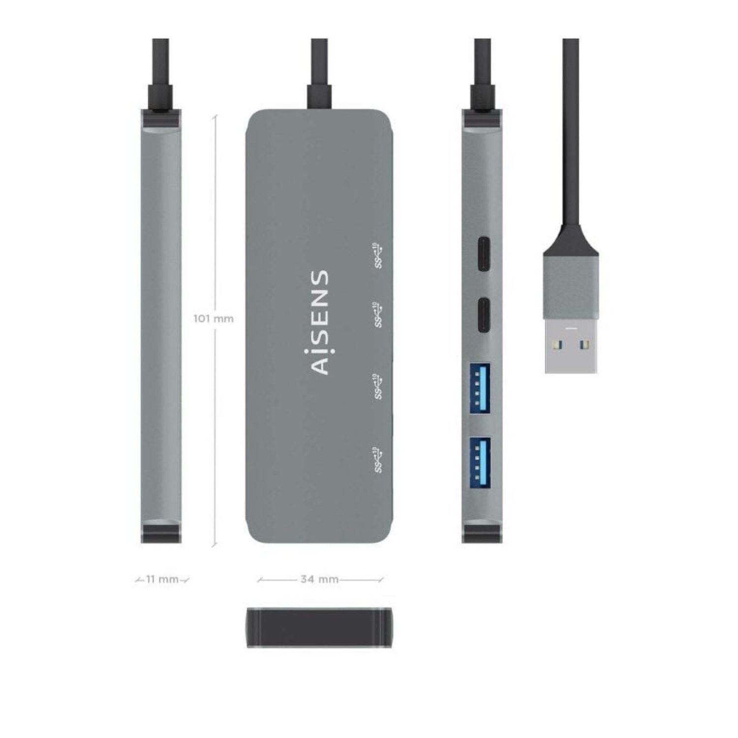 Aisens Hub USB 3.2 · 2 USB + 2 USB Tipo-C · Gris