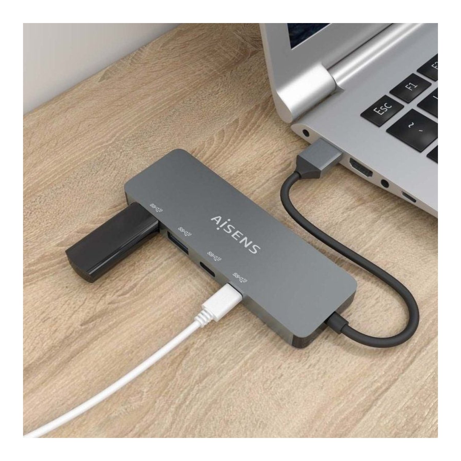 Aisens Hub USB 3.2 · 2 USB + 2 USB Tipo-C · Gris
